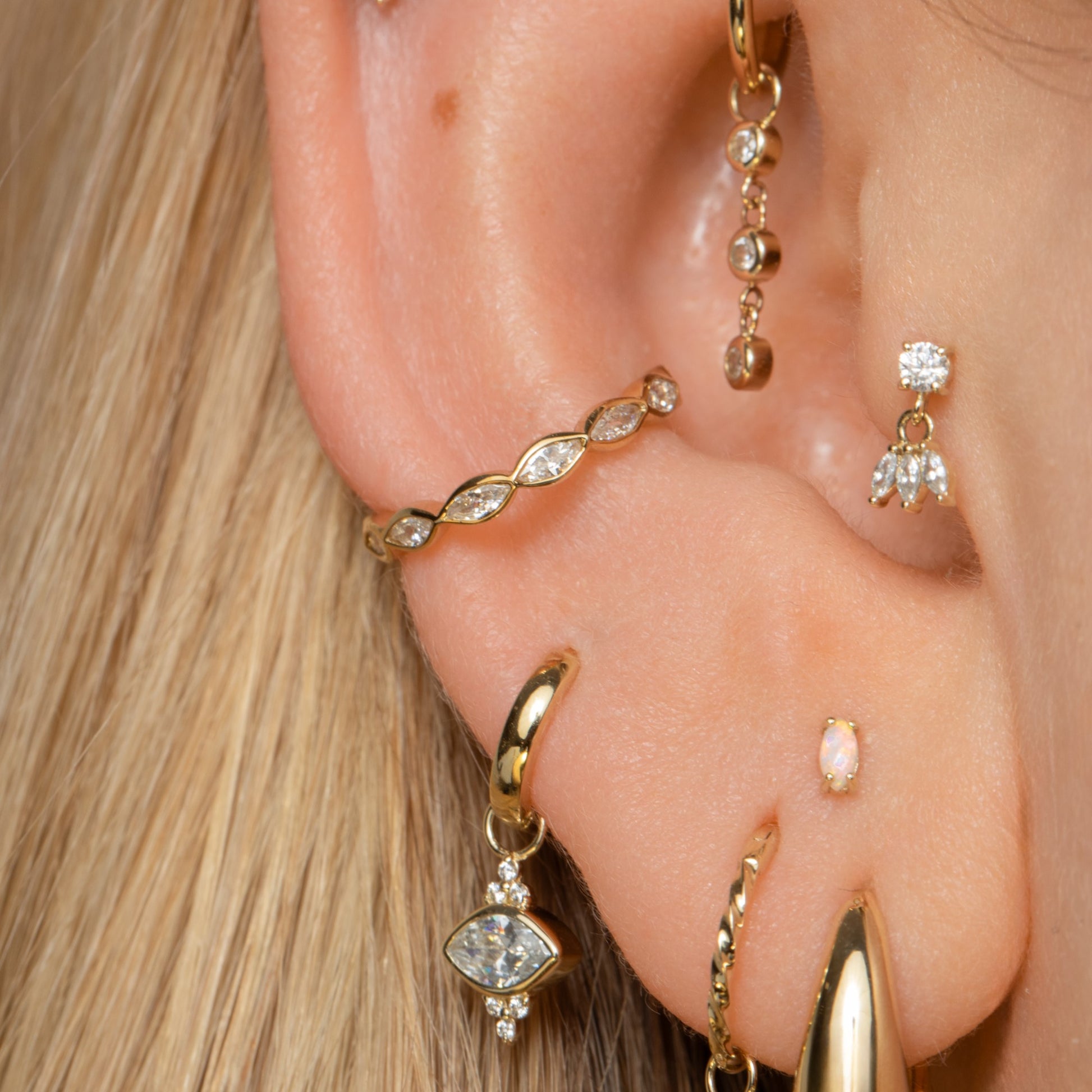 9k solid yellow gold 12mm 16g marquise crystal clicker hoop earring Huggies and Hoops Laura Bond Maria Tash astrid miyu