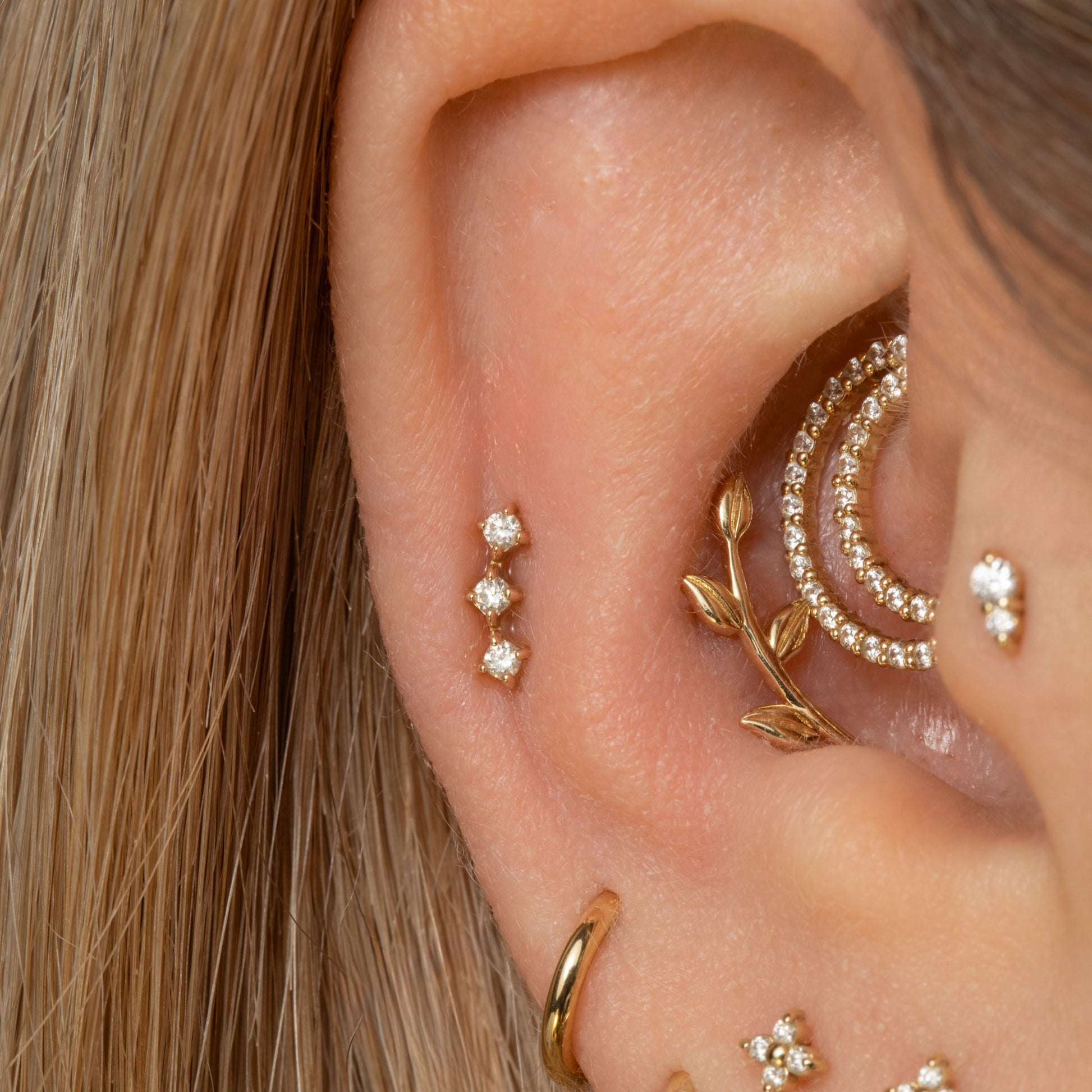 Diamonds by Laura Bond - 14k solid yellow gold diamond trinity flat back labret stud earring Cartilage Studs Laura Bond Maria Tash astrid miyu