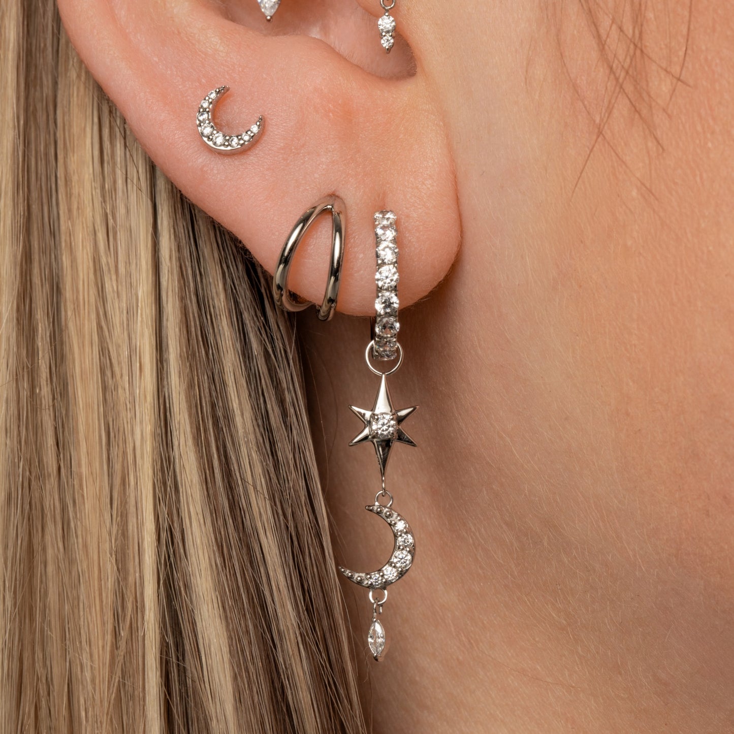 astrid miyu 14k solid white gold Lunette moon flat back labret stud earring Cartilage Studs Laura Bond