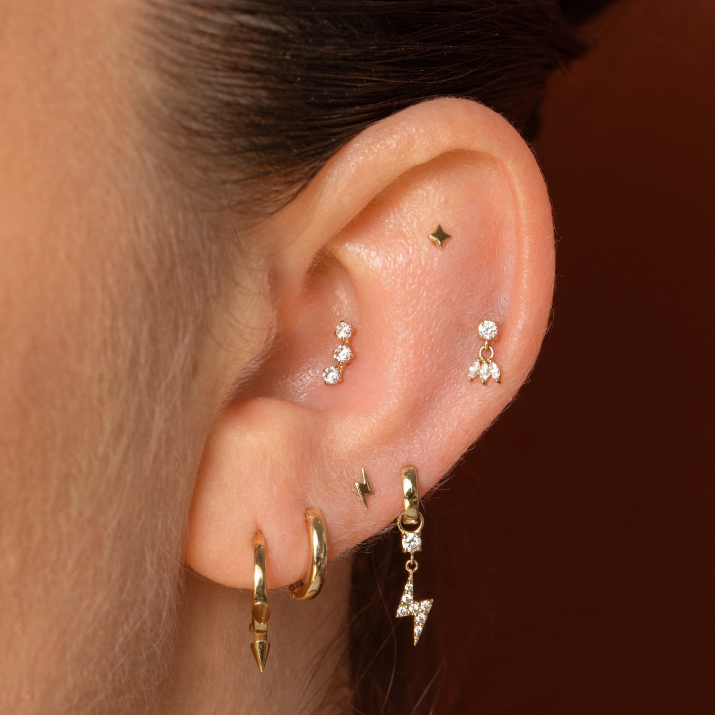 9k solid yellow gold 10mm plain spike huggie earring pair Earring Pairs Laura Bond Maria Tash astrid miyu