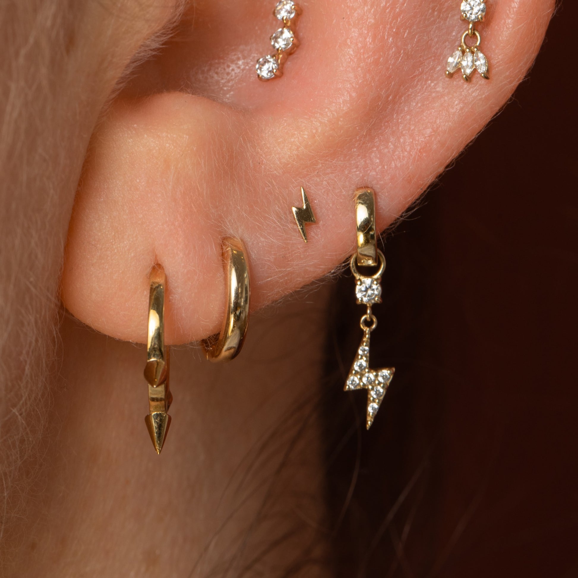 9k solid yellow gold 10mm plain spike huggie earring pair Earring Pairs Laura Bond Maria Tash astrid miyu