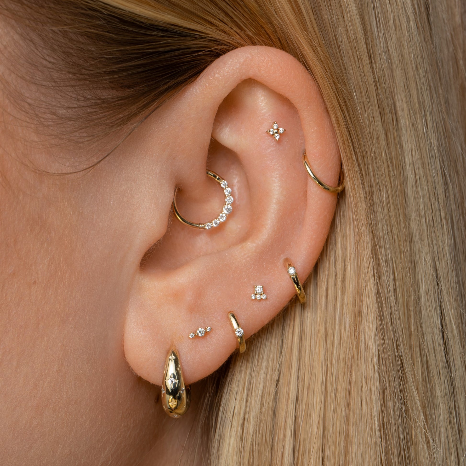 Diamonds by Laura Bond - 14k solid yellow gold delicate diamond clicker hoop for daith or septum Huggies and Hoops Laura Bond Maria Tash
