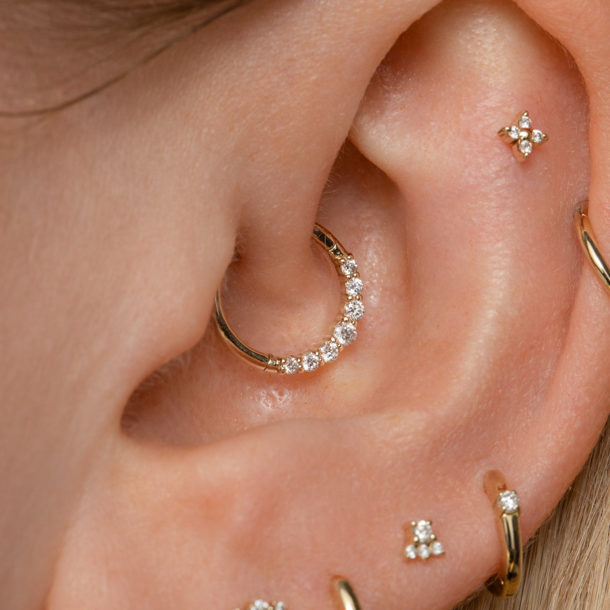 Diamonds by Laura Bond - 14k solid yellow gold delicate diamond clicker hoop for daith or septum Huggies and Hoops Laura Bond Maria Tash