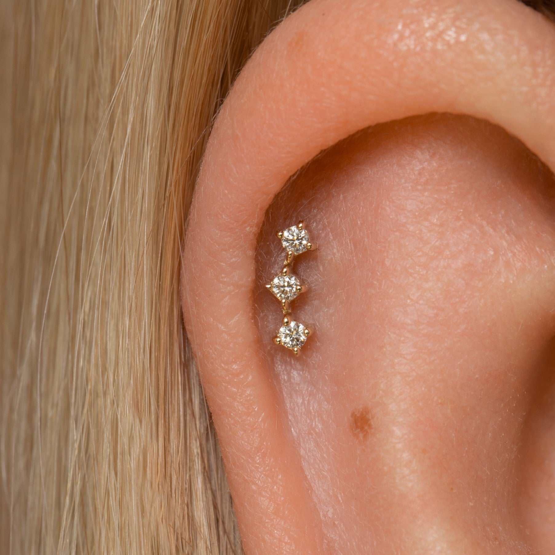 Diamonds by Laura Bond - 14k solid yellow gold diamond trinity flat back labret stud earring Cartilage Studs Laura Bond Maria Tash astrid miyu