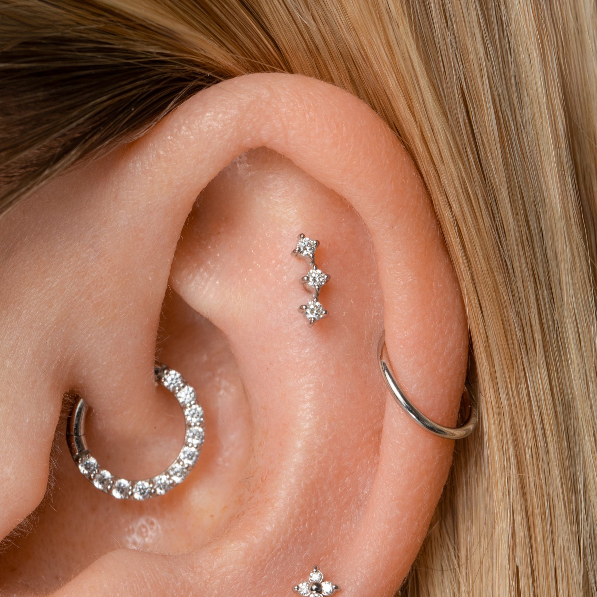 Diamonds by Laura Bond - 14k solid white gold diamond trinity flat back labret stud earring Cartilage Studs Laura Bond Maria Tash astrid miyu