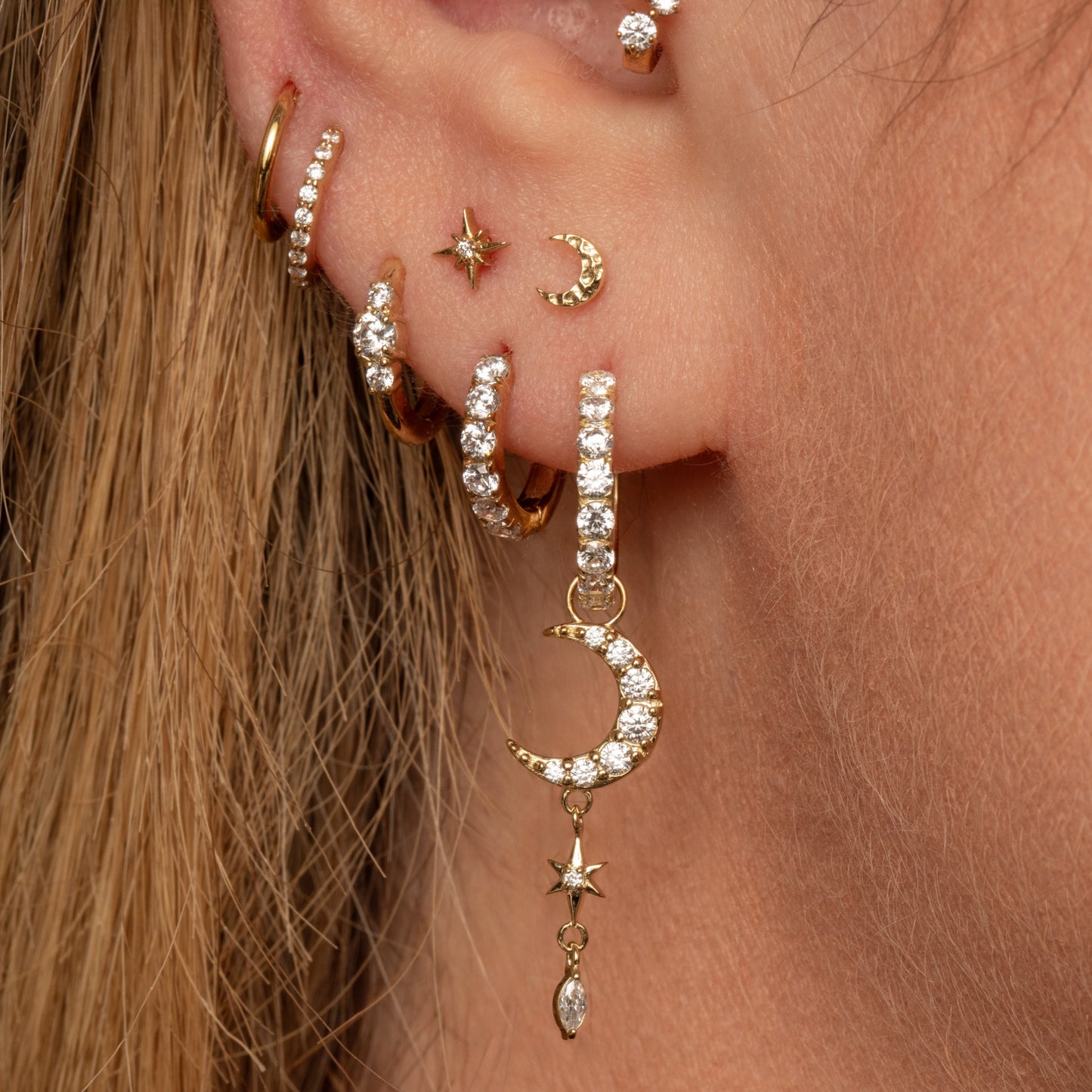 astrid miyu 14k solid yellow gold hammered moon flat back labret stud earring Cartilage Studs Laura Bond