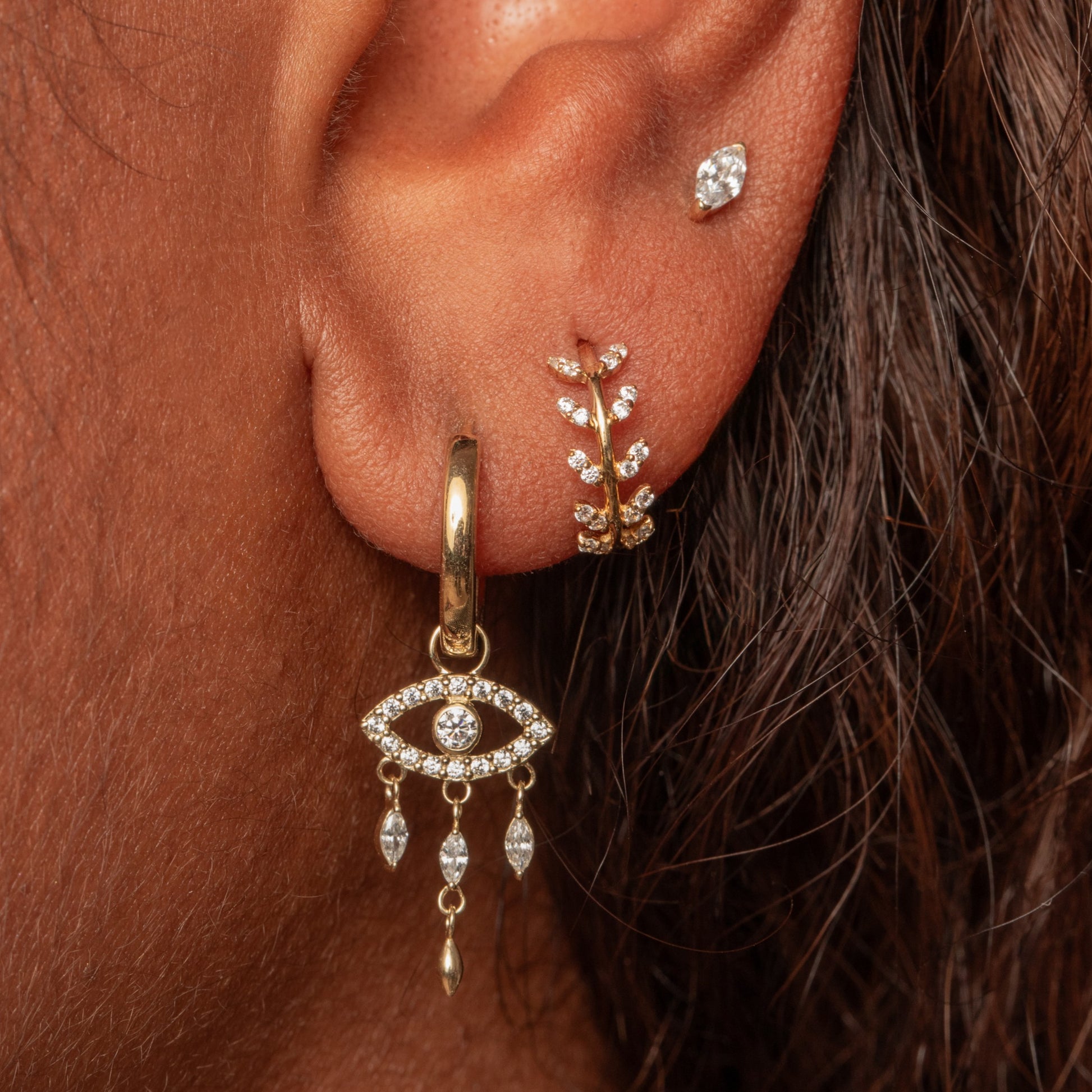 astrid miyu 9k solid yellow gold Aphrodite vine leaf huggie earring pair Earring Pairs Laura Bond