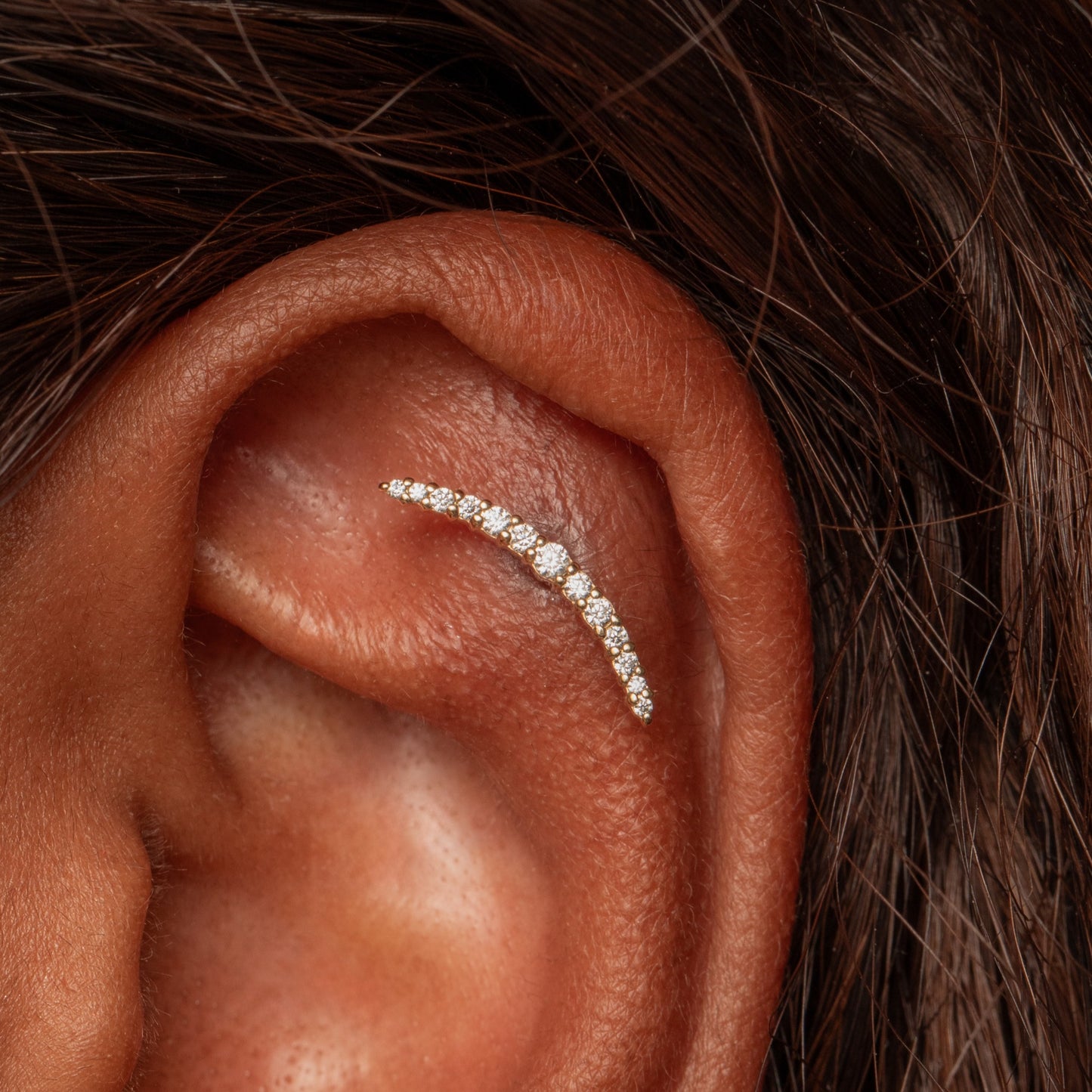 astrid miyu 14k solid yellow gold Aurora curved flat back labret stud earring Cartilage Studs Laura Bond