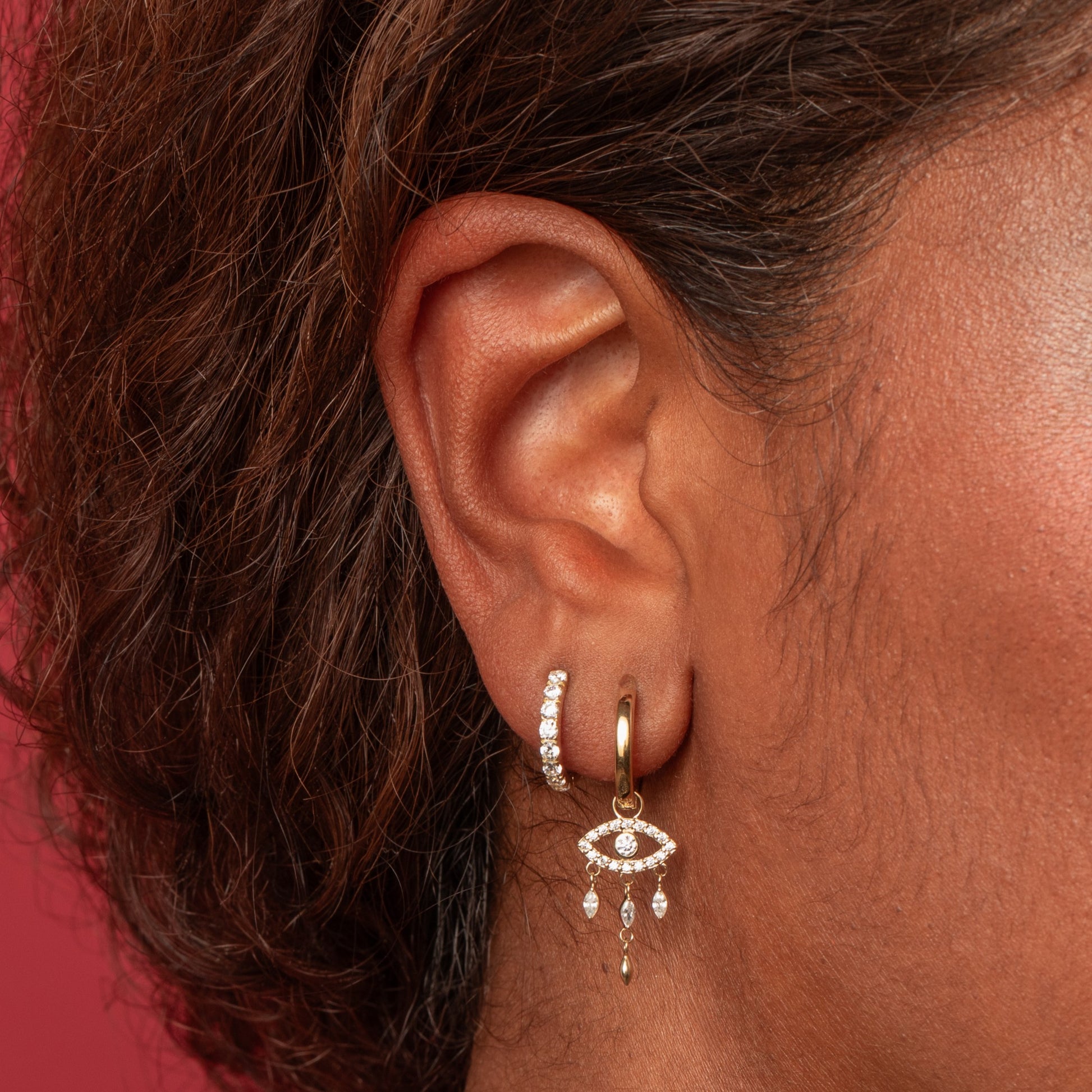 astrid miyu 9k solid yellow gold 10mm simple crystal huggie earring pair Earring Pairs Laura Bond