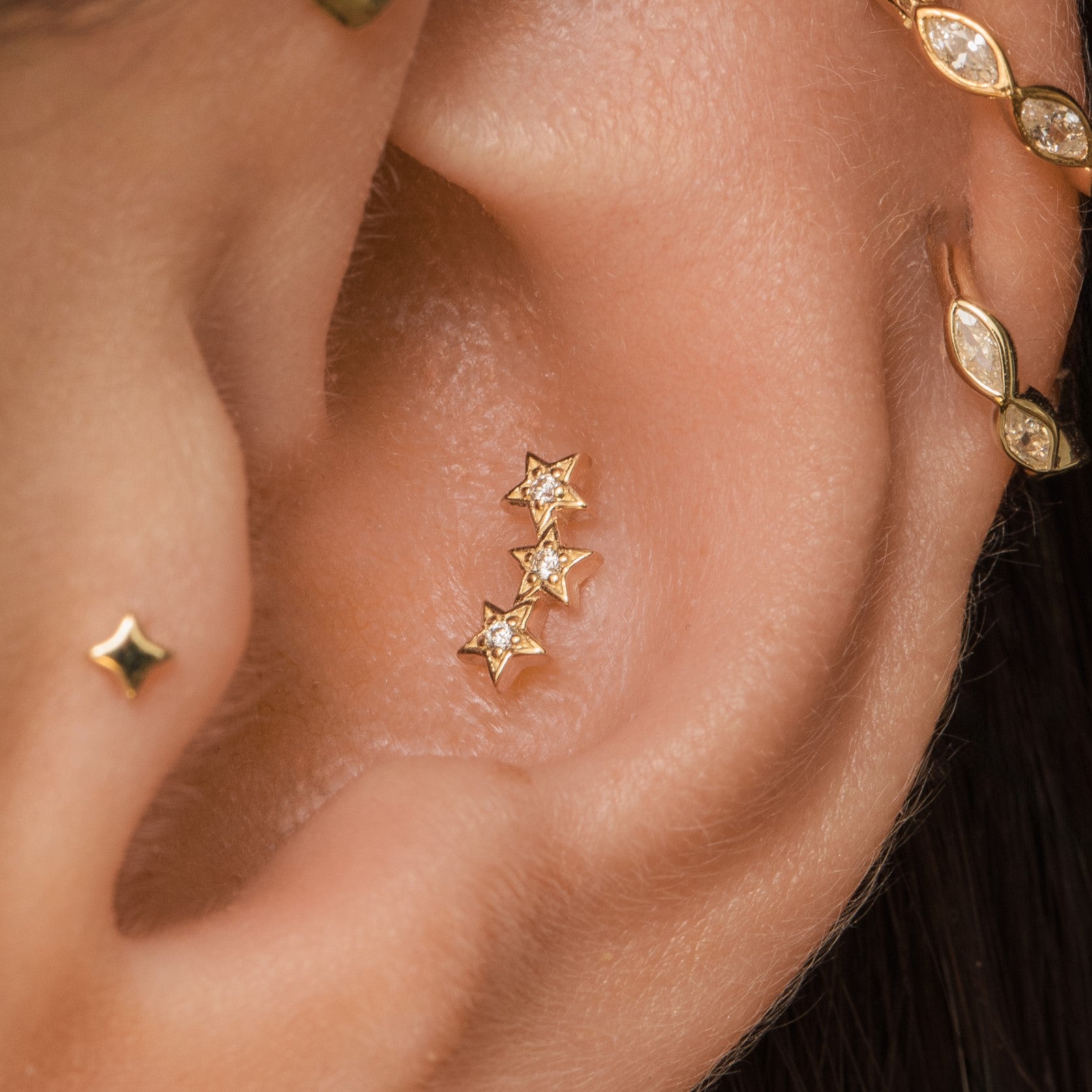 14k solid yellow gold etoiles flat back labret stud earring 8mm Laura Bond Maria Tash astrid miyu