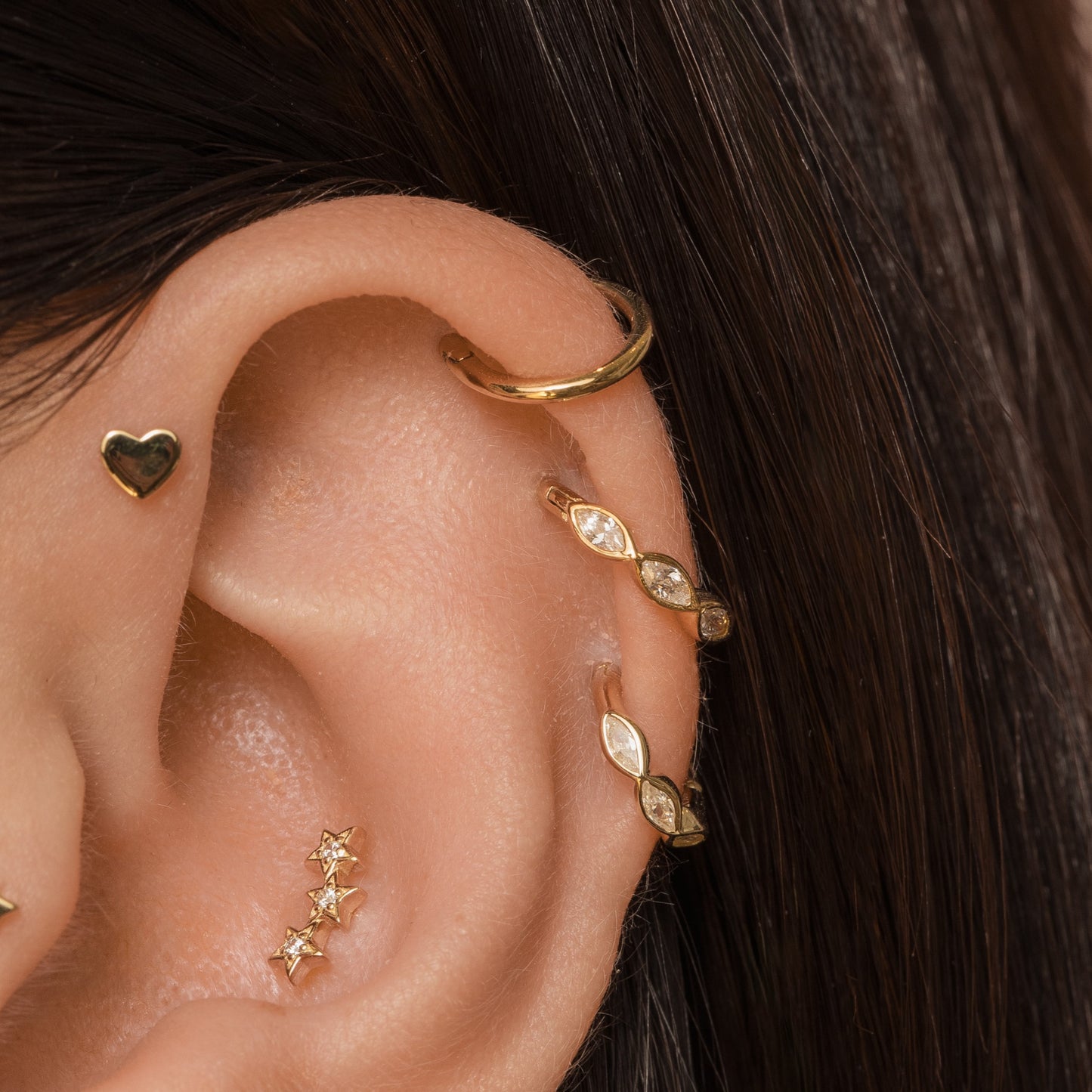 9k solid yellow gold 6mm 16g marquise crystal mini clicker hoop earring Huggies and Hoops Laura Bond Maria Tash