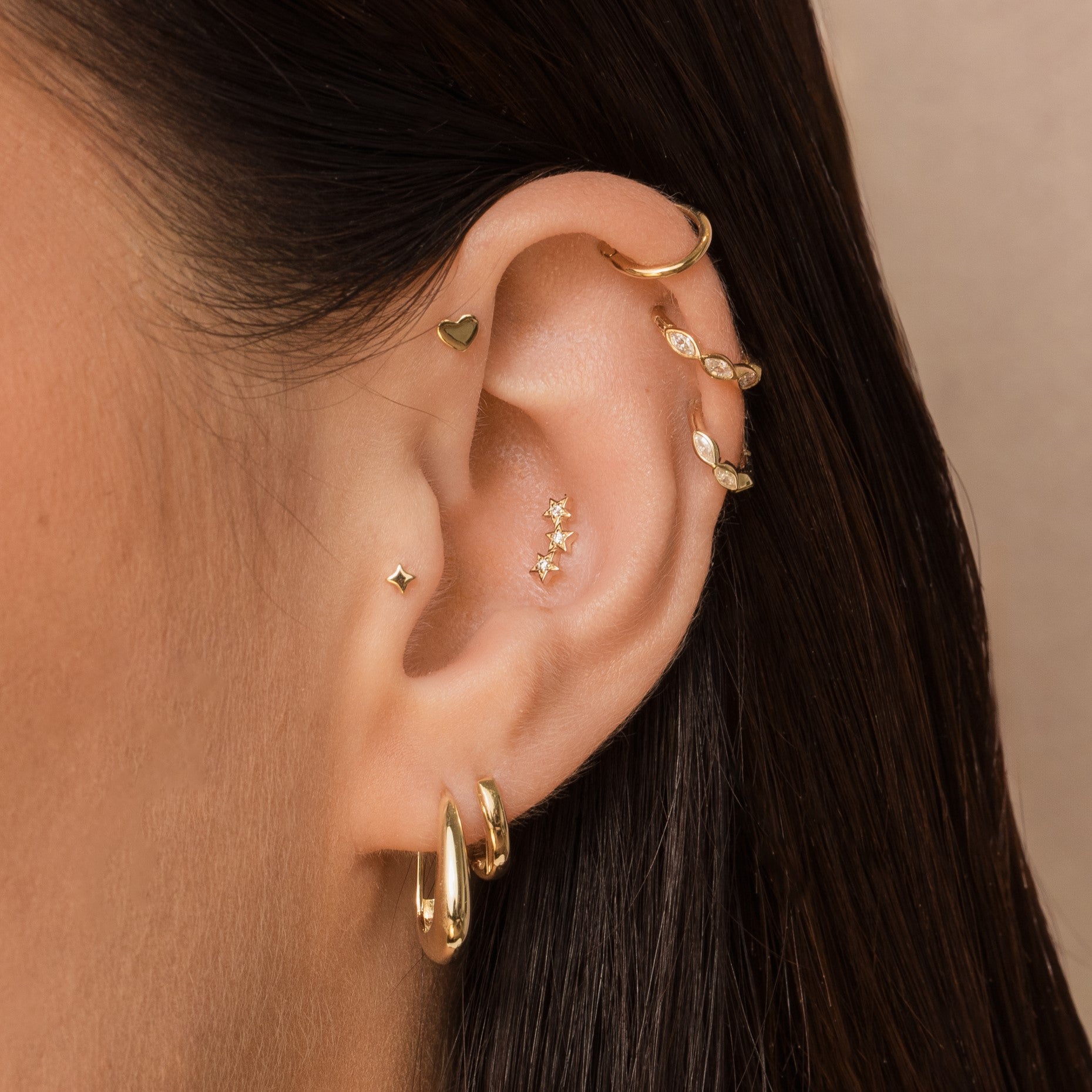 14k solid yellow gold etoiles flat back labret stud earring 8mm Laura Bond Maria Tash astrid miyu