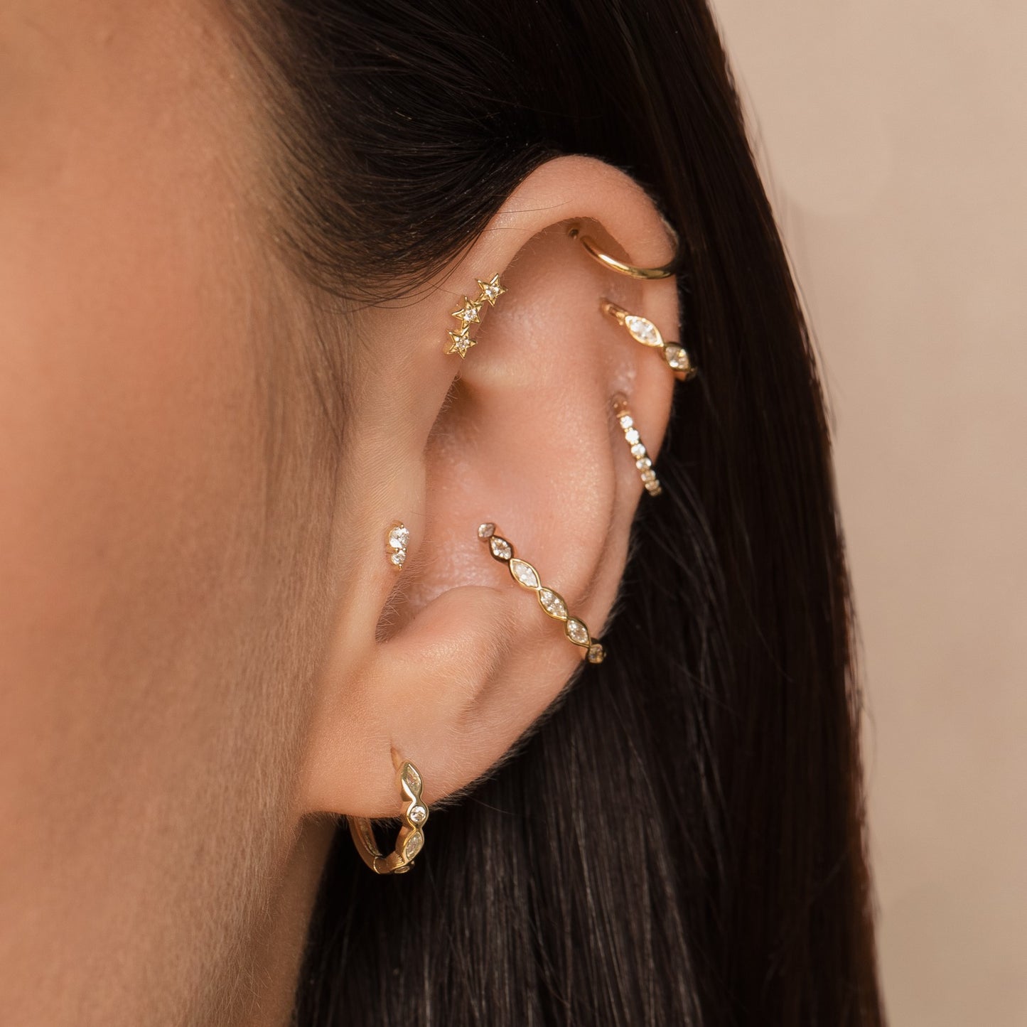 9k solid yellow gold 12mm 16g marquise crystal clicker hoop earring Huggies and Hoops Laura Bond Maria Tash astrid miyu