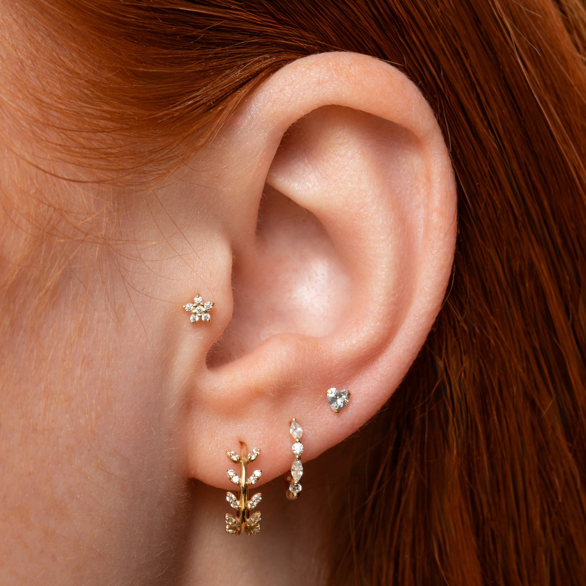 9k solid yellow gold crystal heart flat back labret stud earring Cartilage Studs Laura Bond Maria Tash astrid miyu