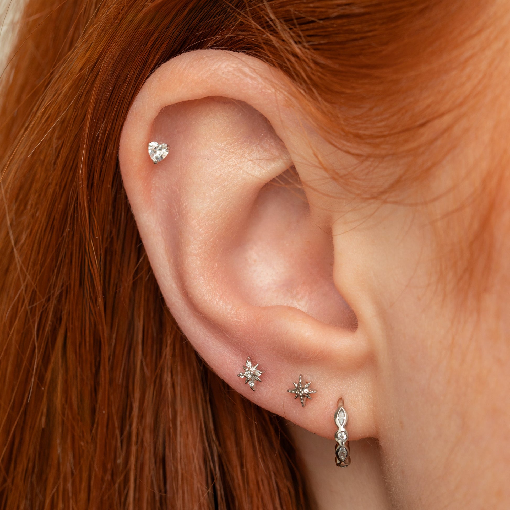 9k solid white gold crystal heart flat back labret stud earring Cartilage Studs Laura Bond Maria Tash astrid miyu