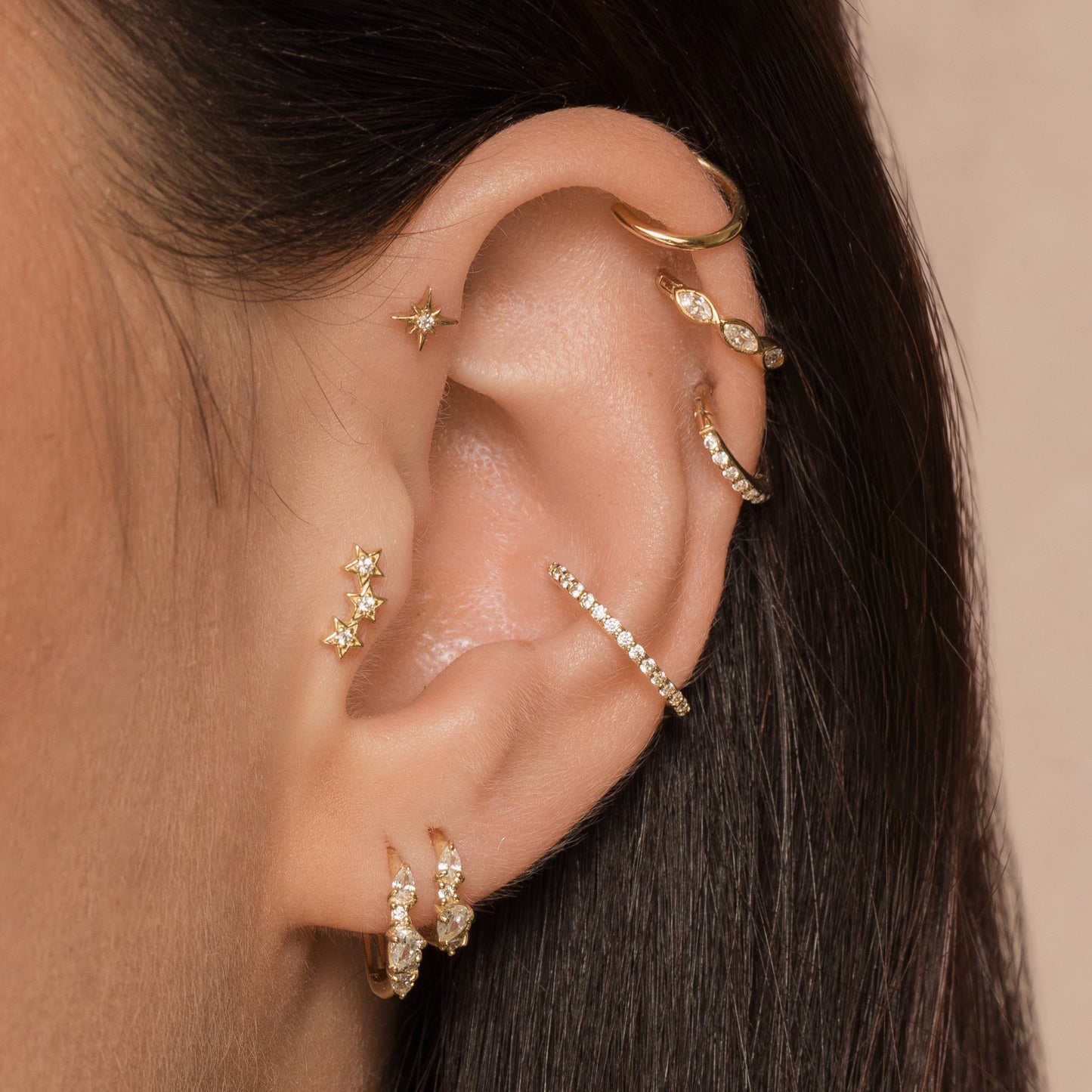 9k solid yellow gold 10mm 16g crystal clicker hoop earring Huggies and Hoops Laura Bond Maria Tash astrid miyu