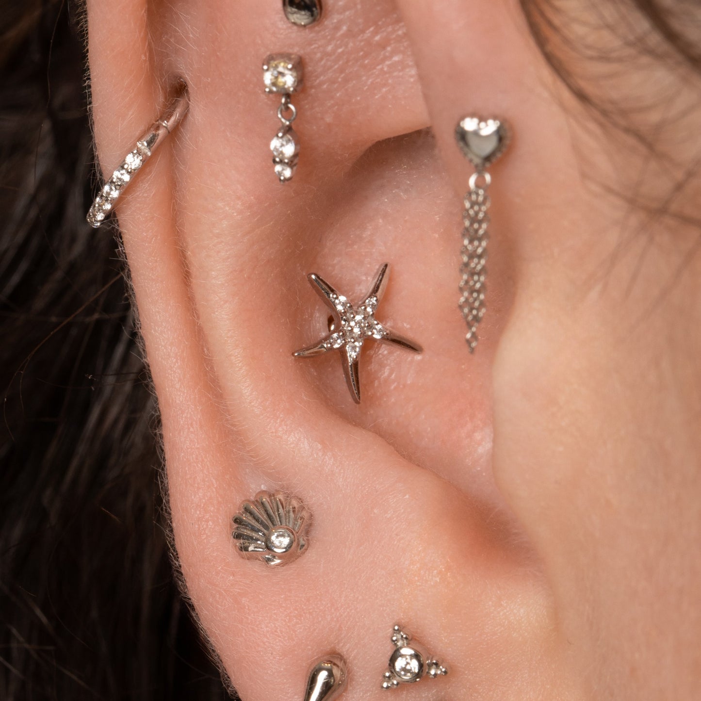 9k solid white gold Starfish flat back labret stud earring Laura Bond Maria Tash astrid miyu