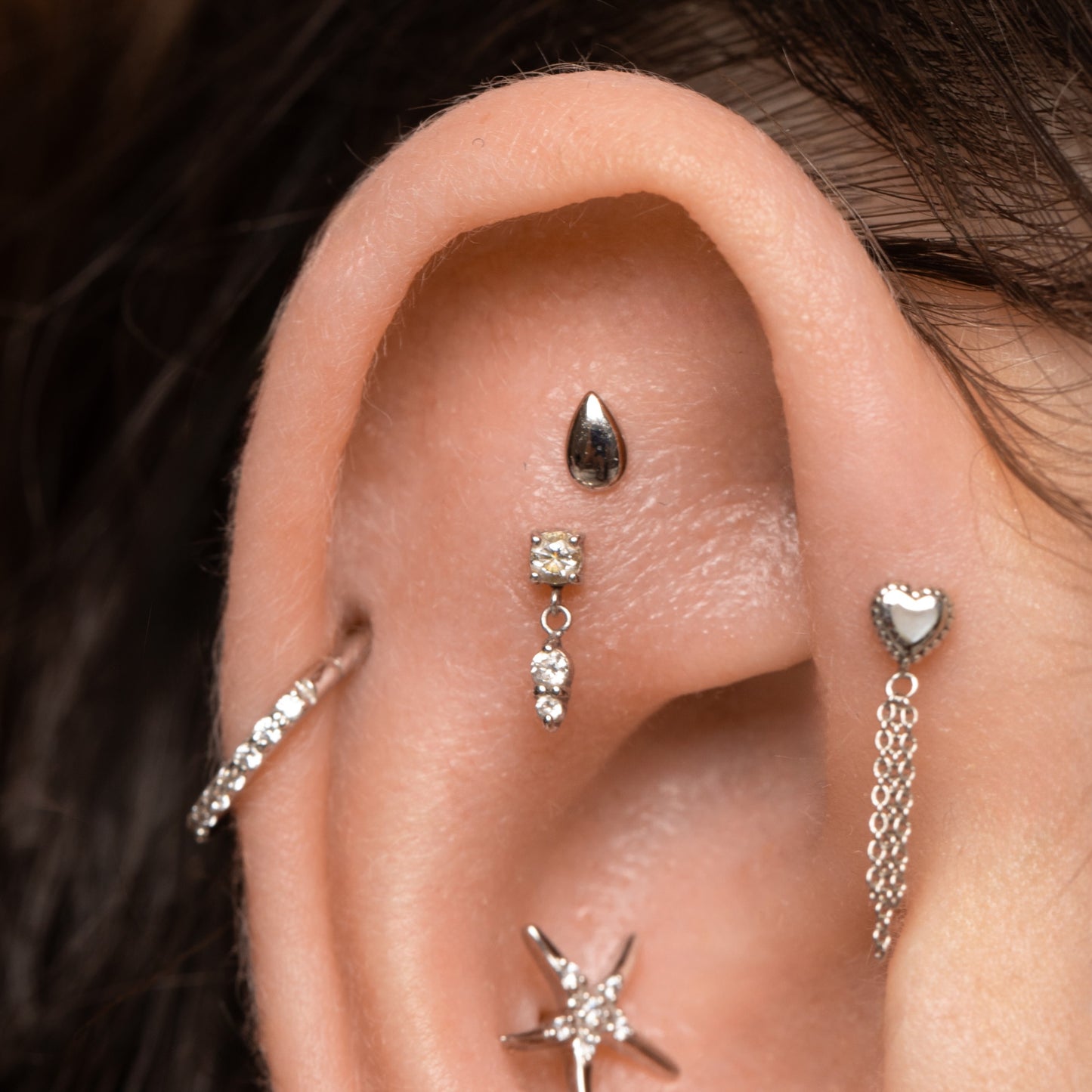 9k solid white gold Droplet flat back labret stud earring Cartilage Studs Laura Bond Maria Tash astrid miyu