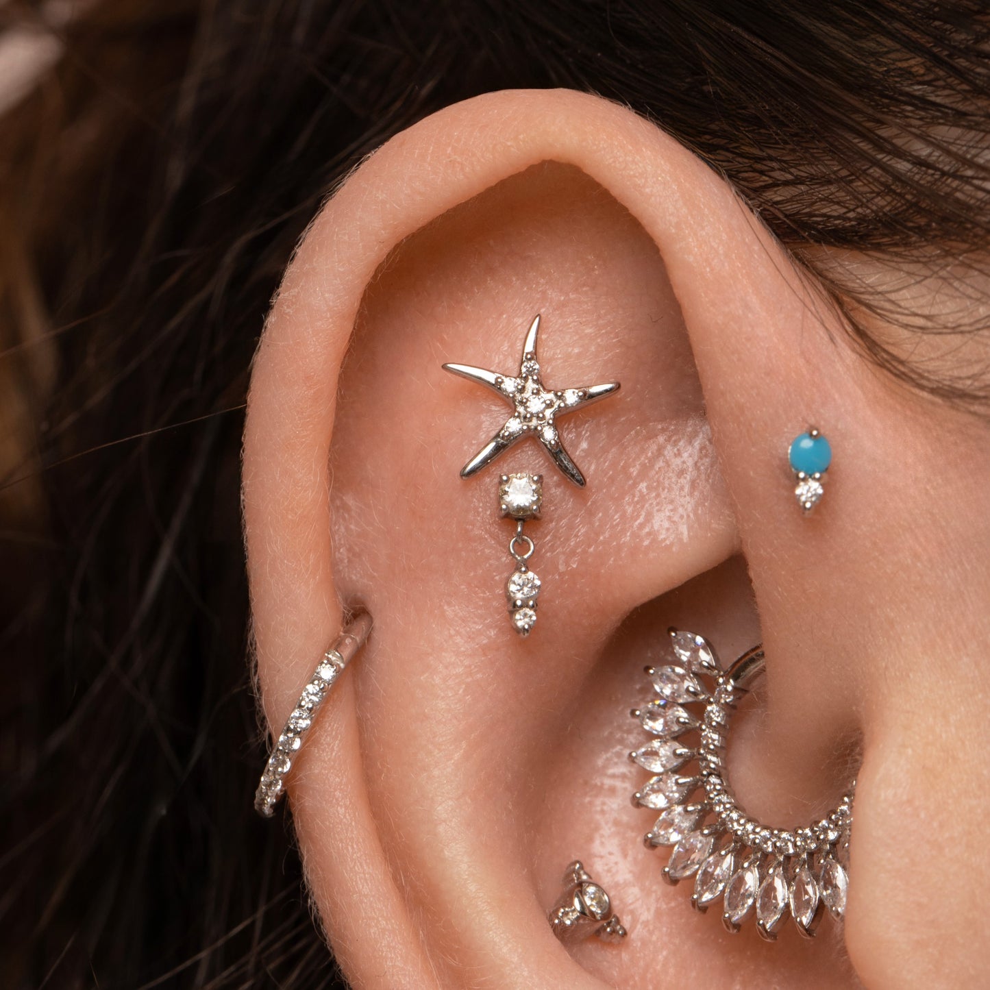 9k solid white gold Starfish flat back labret stud earring Laura Bond Maria Tash astrid miyu