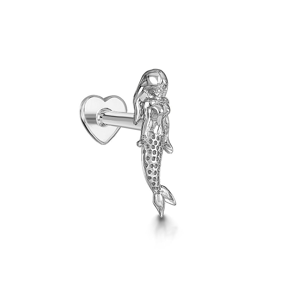 14k solid white gold mermaid flat back labret stud earring 8mm (right) Cartilage Studs Laura Bond Maria Tash