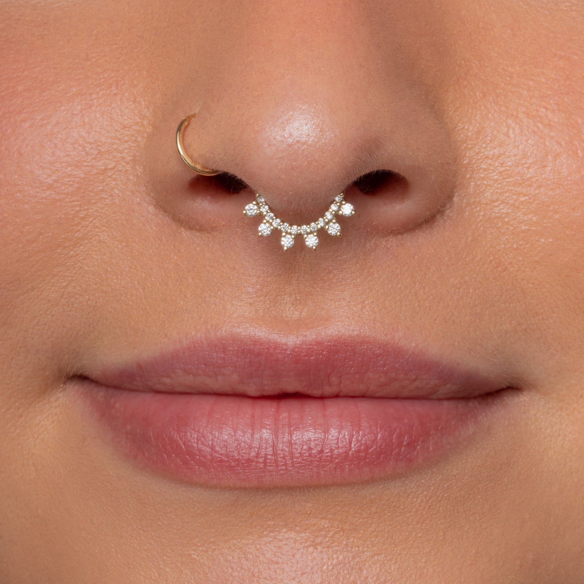 9k solid yellow gold 8mm 16g white crystal pavé hoop for daith or septum Huggies and Hoops Laura Bond Maria Tash