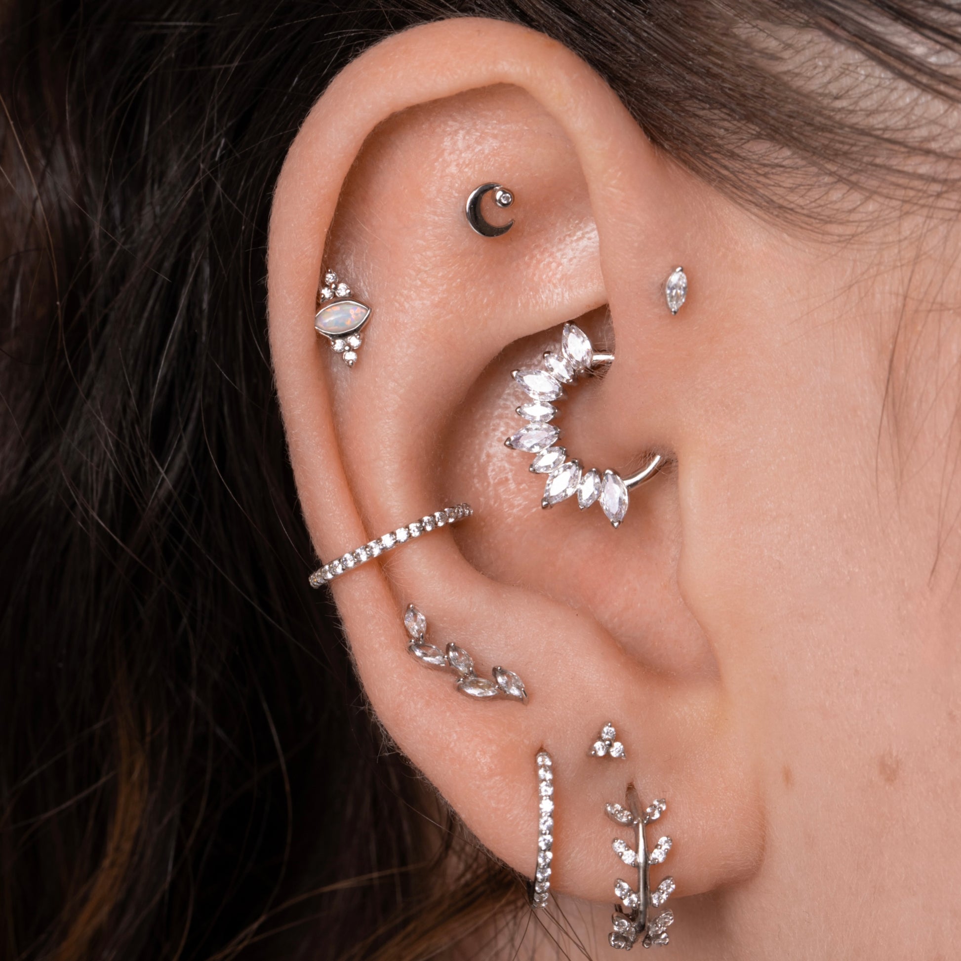 14k solid white gold tiny marquise flat back labret stud earring 8mm Cartilage Studs Laura Bond Maria Tash