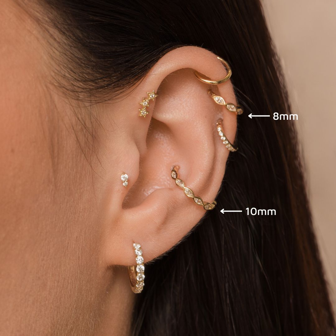 14k solid yellow gold 16g marquise crystal clicker hoop earring Huggies and Hoops Laura Bond Maria Tash astrid miyu