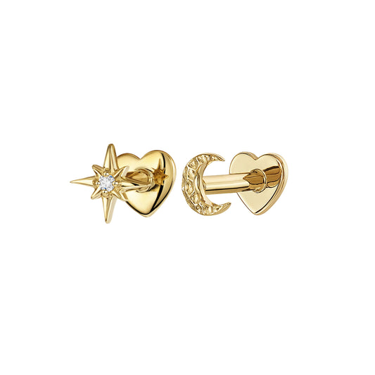 astrid miyu The twilight stacking set - 9k solid yellow gold flat back labret stud earring set Stacking Sets Laura Bond