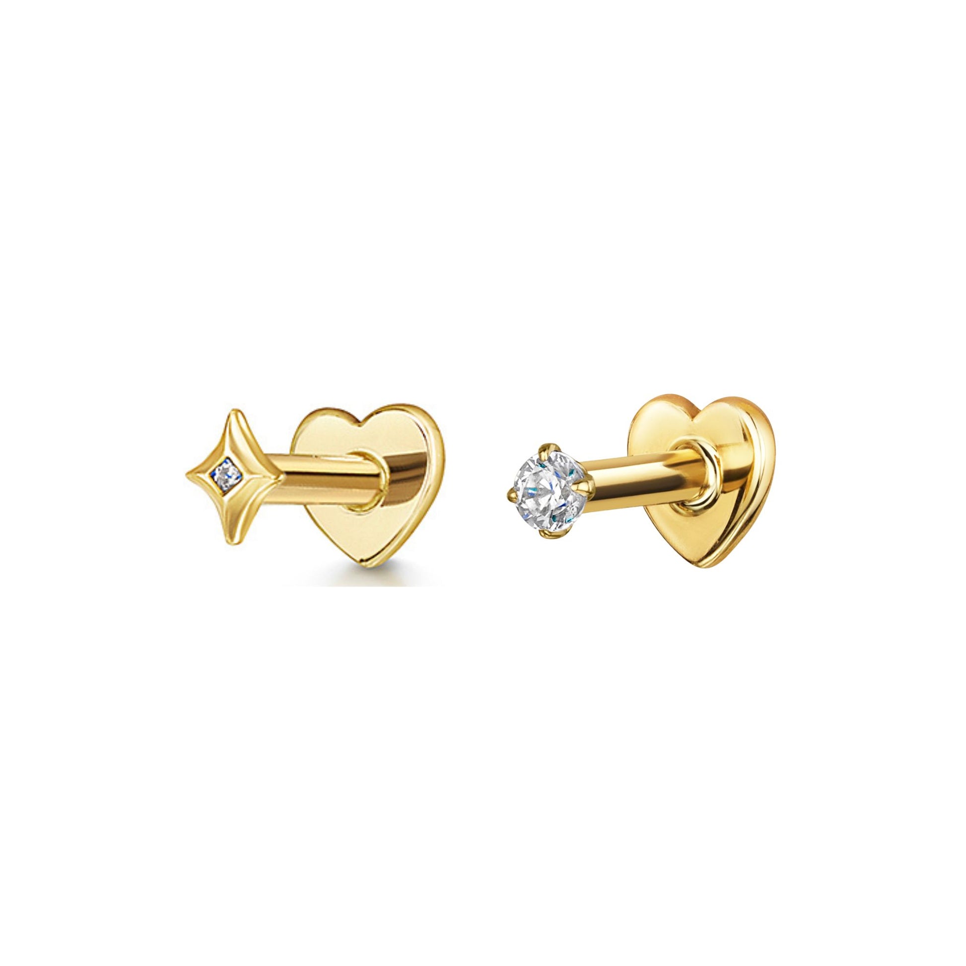 astrid miyu The tiny twinkle stacking set - 9k solid yellow gold flat back labret stud earring set Stacking Sets Laura Bond