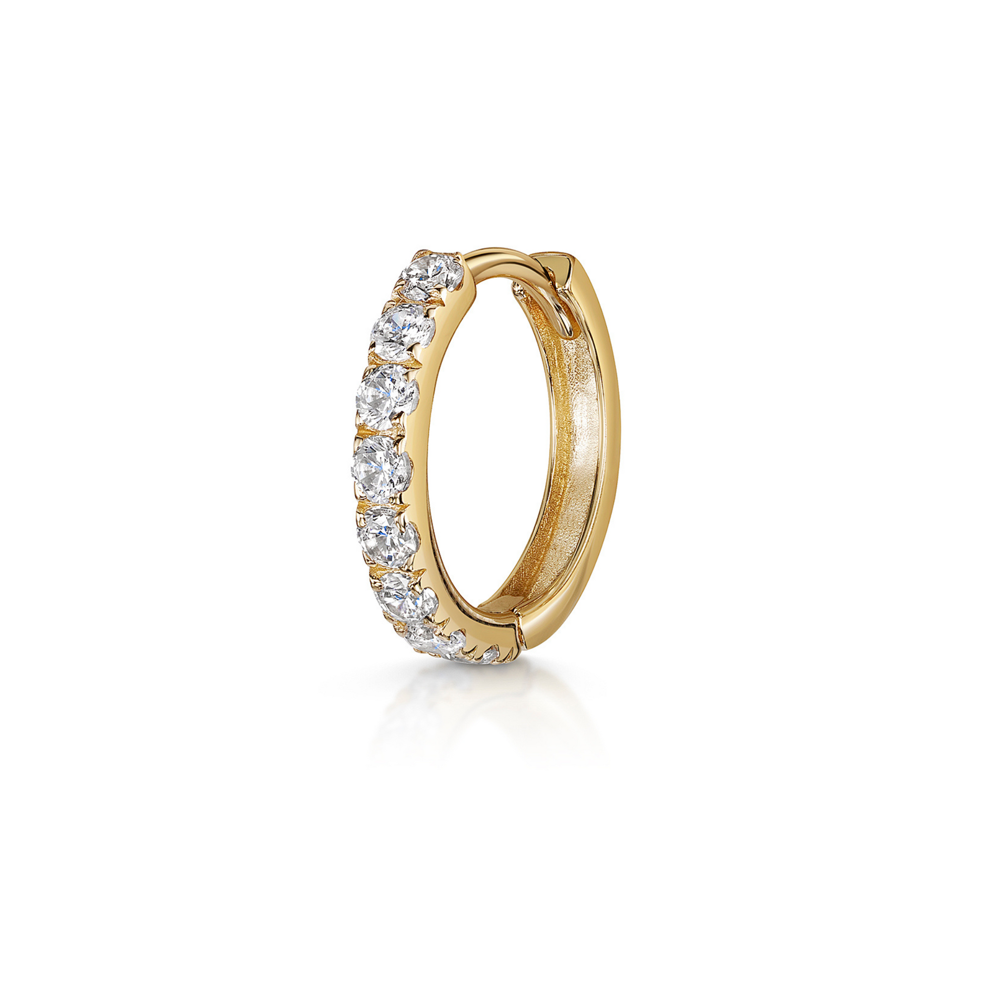 9k solid yellow gold 10mm simple crystal huggie earring Huggies and Hoops Laura Bond Maria Tash
