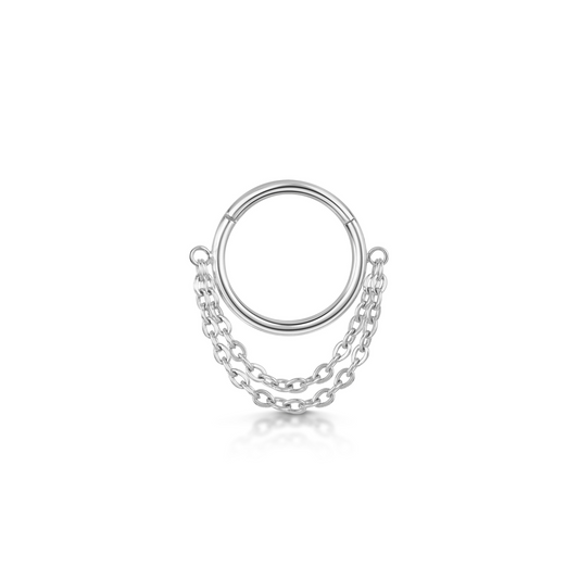 9k solid white gold 8mm double chain clicker hoop earring