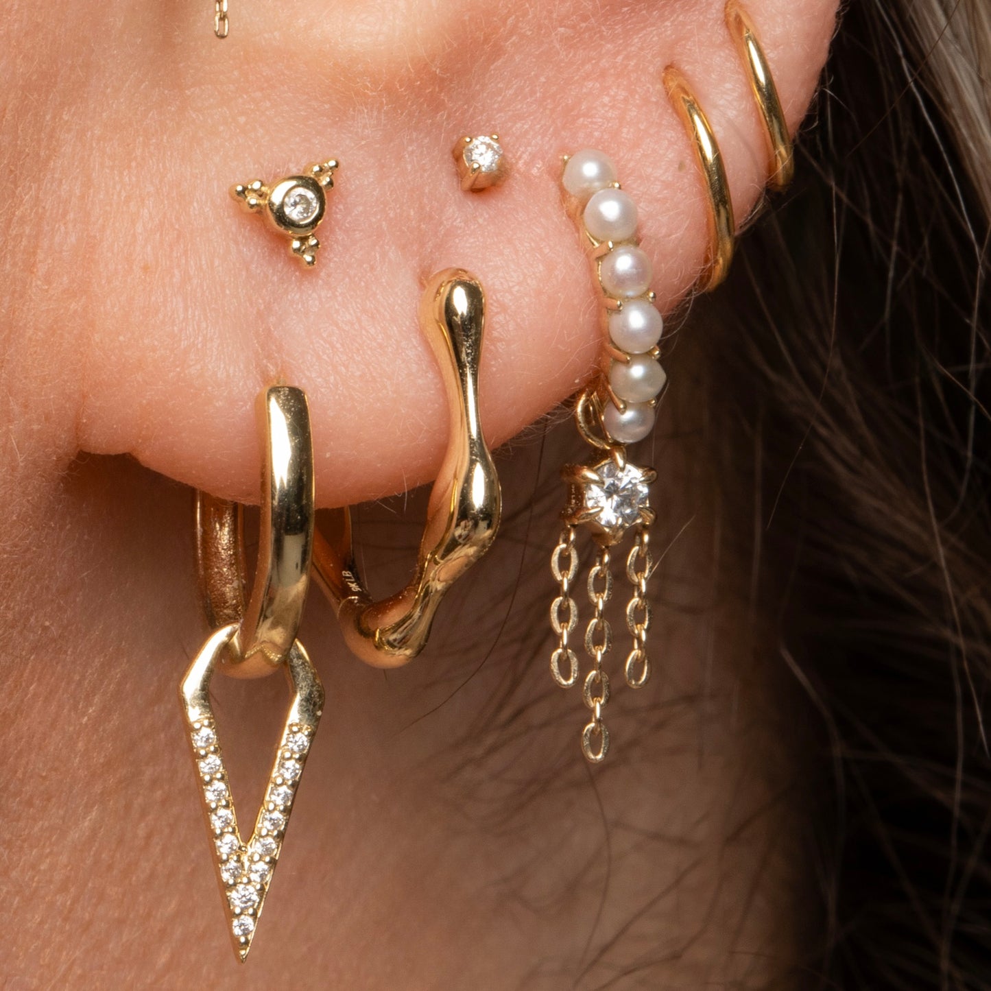 astrid miyu 9k solid yellow gold 8mm simple crystal huggie hoop earring with Shards of Light charm Huggies and Hoops Laura Bond