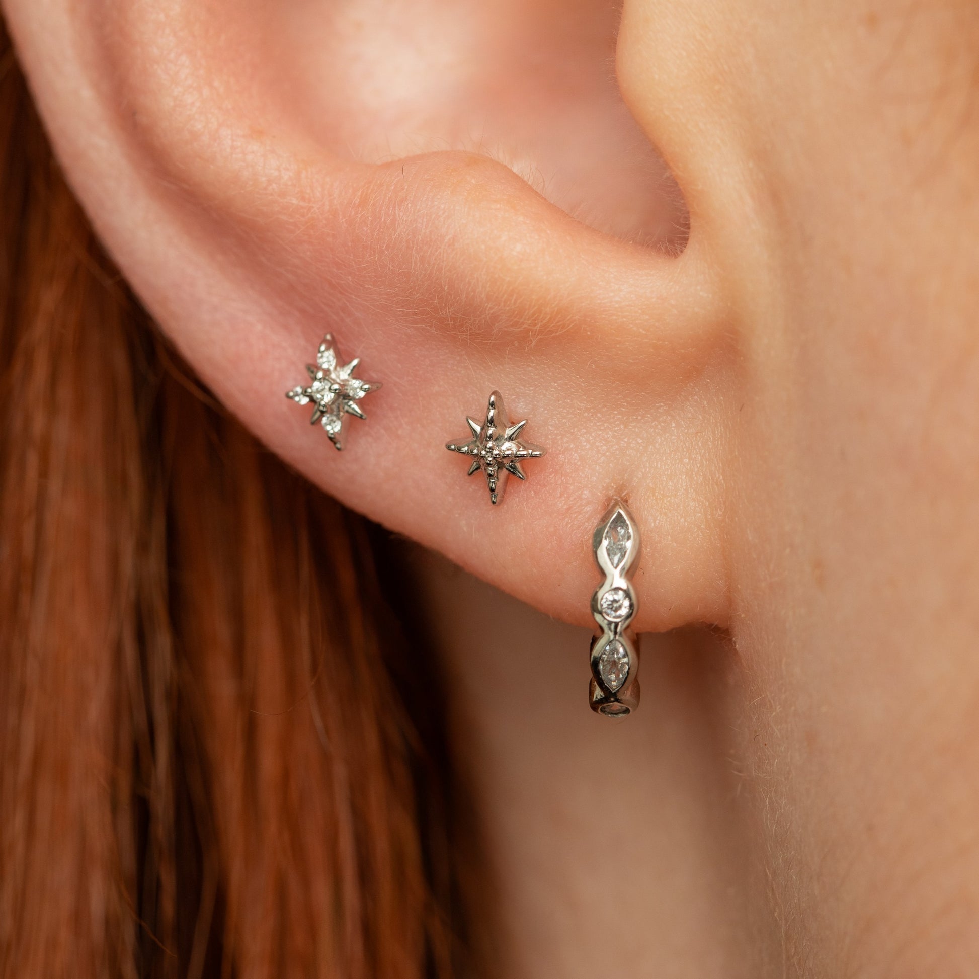 9k solid white gold beaded North Star flat back labret stud earring Cartilage Studs Laura Bond Maria Tash astrid miyu