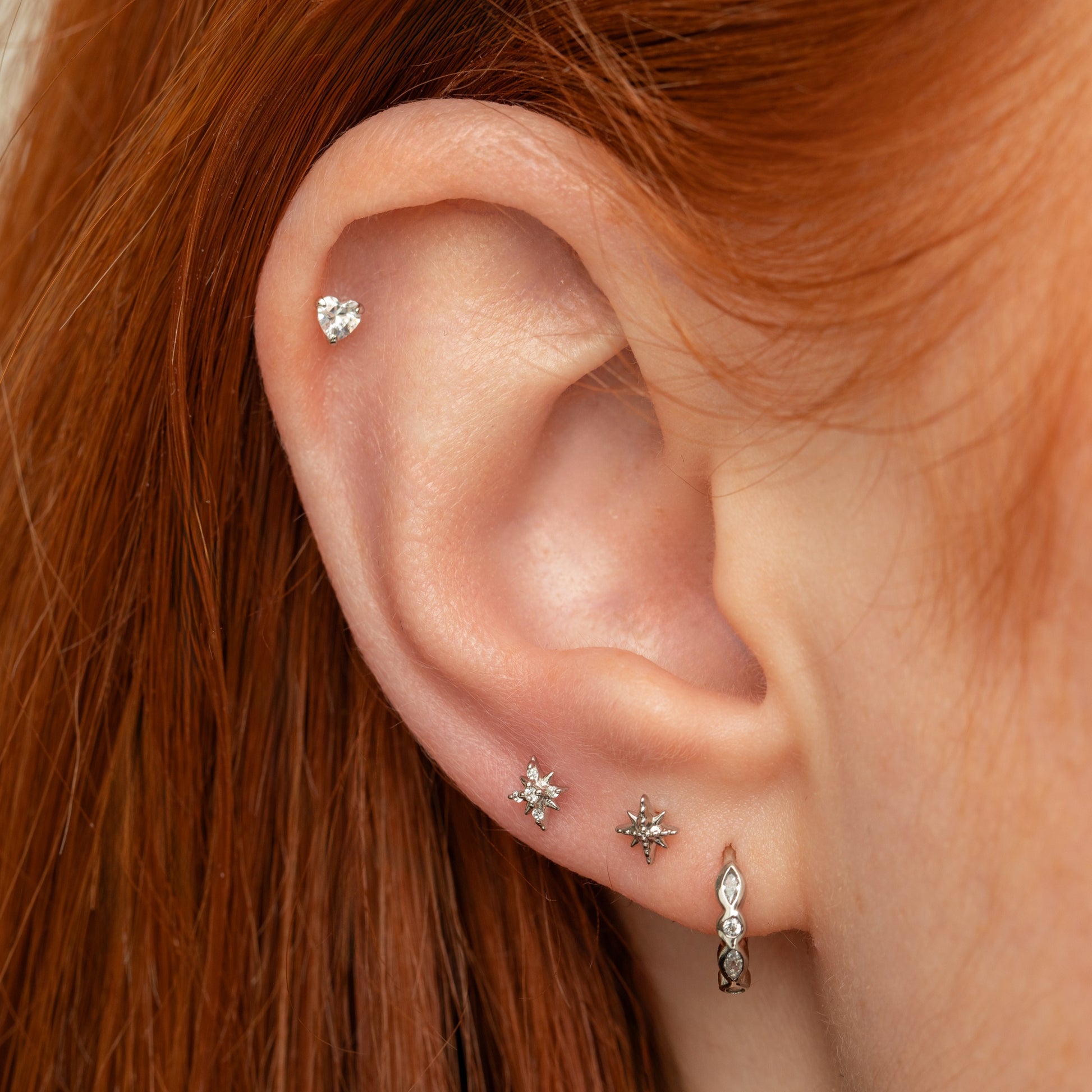 9k solid white gold beaded North Star flat back labret stud earring Cartilage Studs Laura Bond Maria Tash astrid miyu