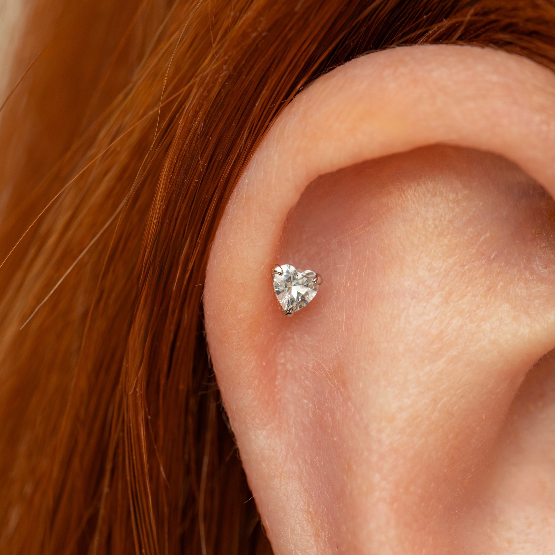 14k solid white gold crystal heart flat back labret stud earring Cartilage Studs Laura Bond Maria Tash