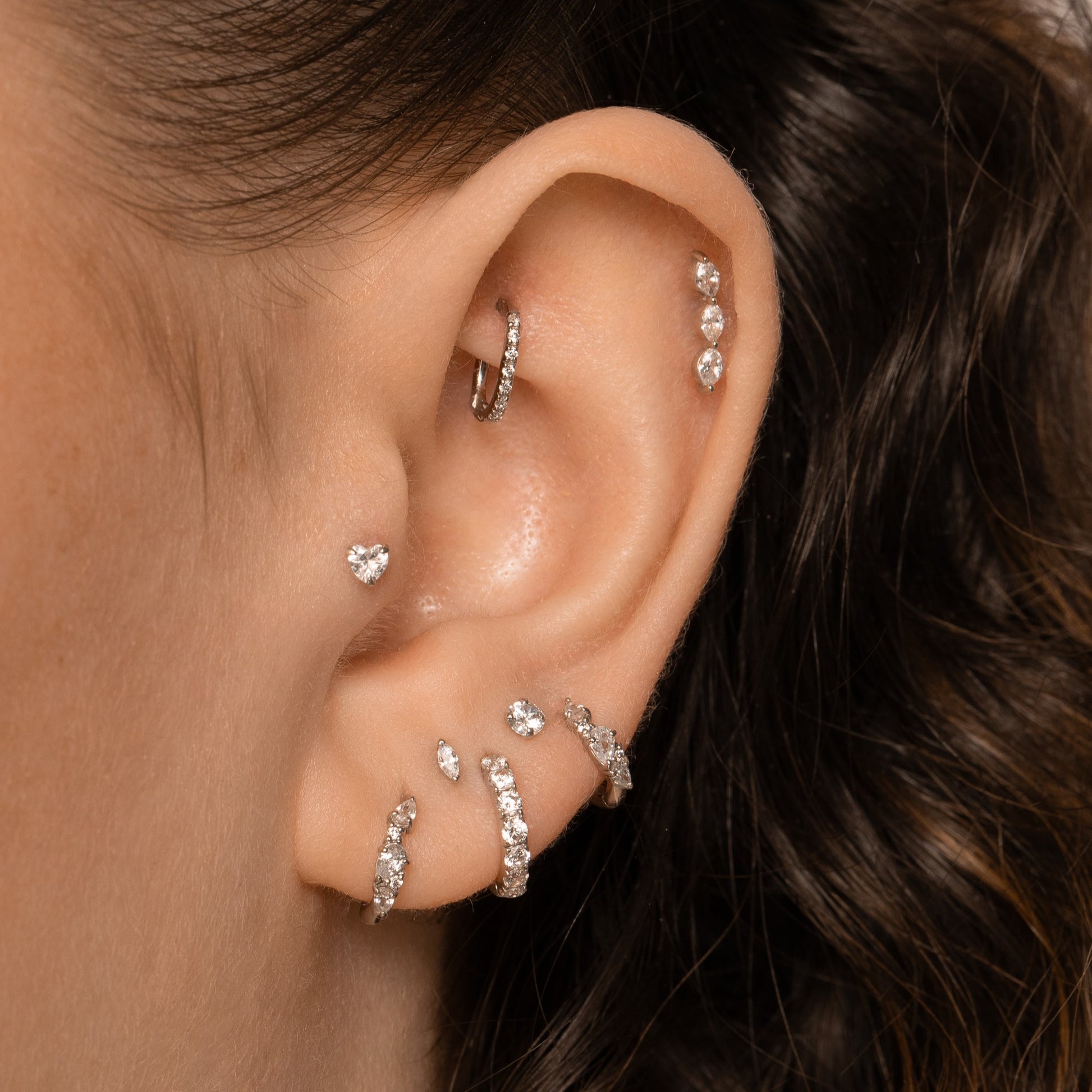 14k solid white gold crystal heart flat back labret stud earring Cartilage Studs Laura Bond Maria Tash