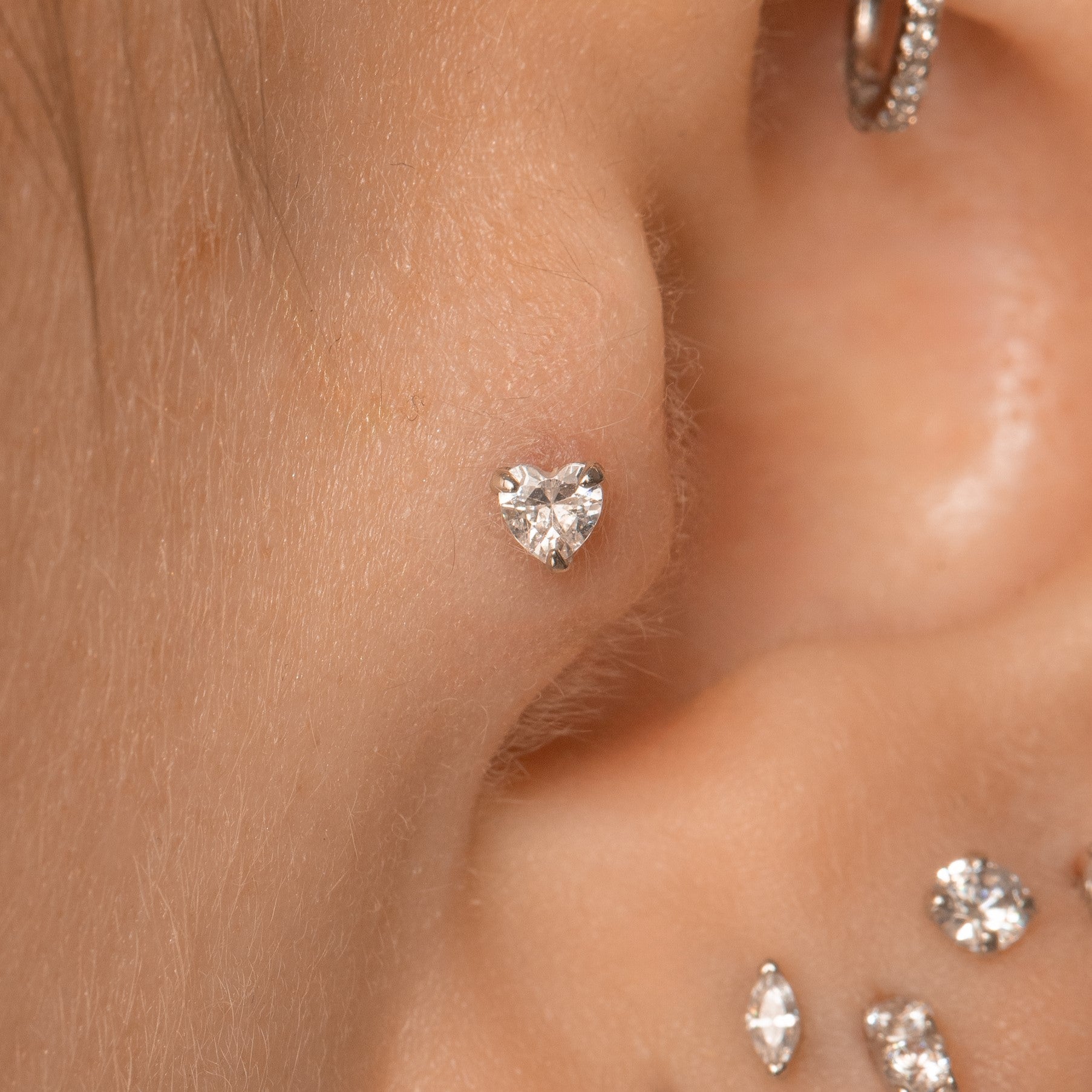 14k solid white gold crystal heart flat back labret stud earring Cartilage Studs Laura Bond Maria Tash