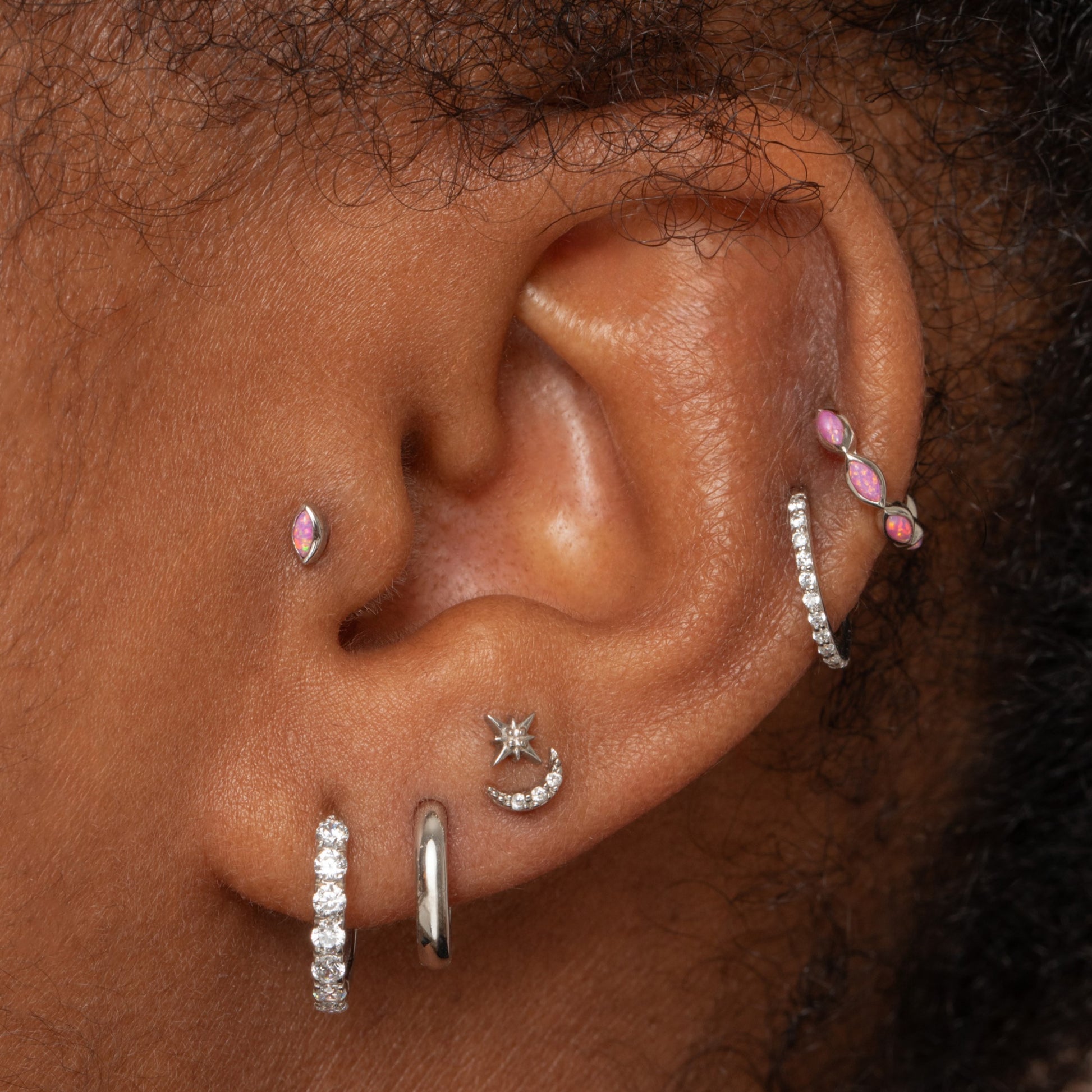 14k solid white gold North Star flat back labret stud earring 8mm