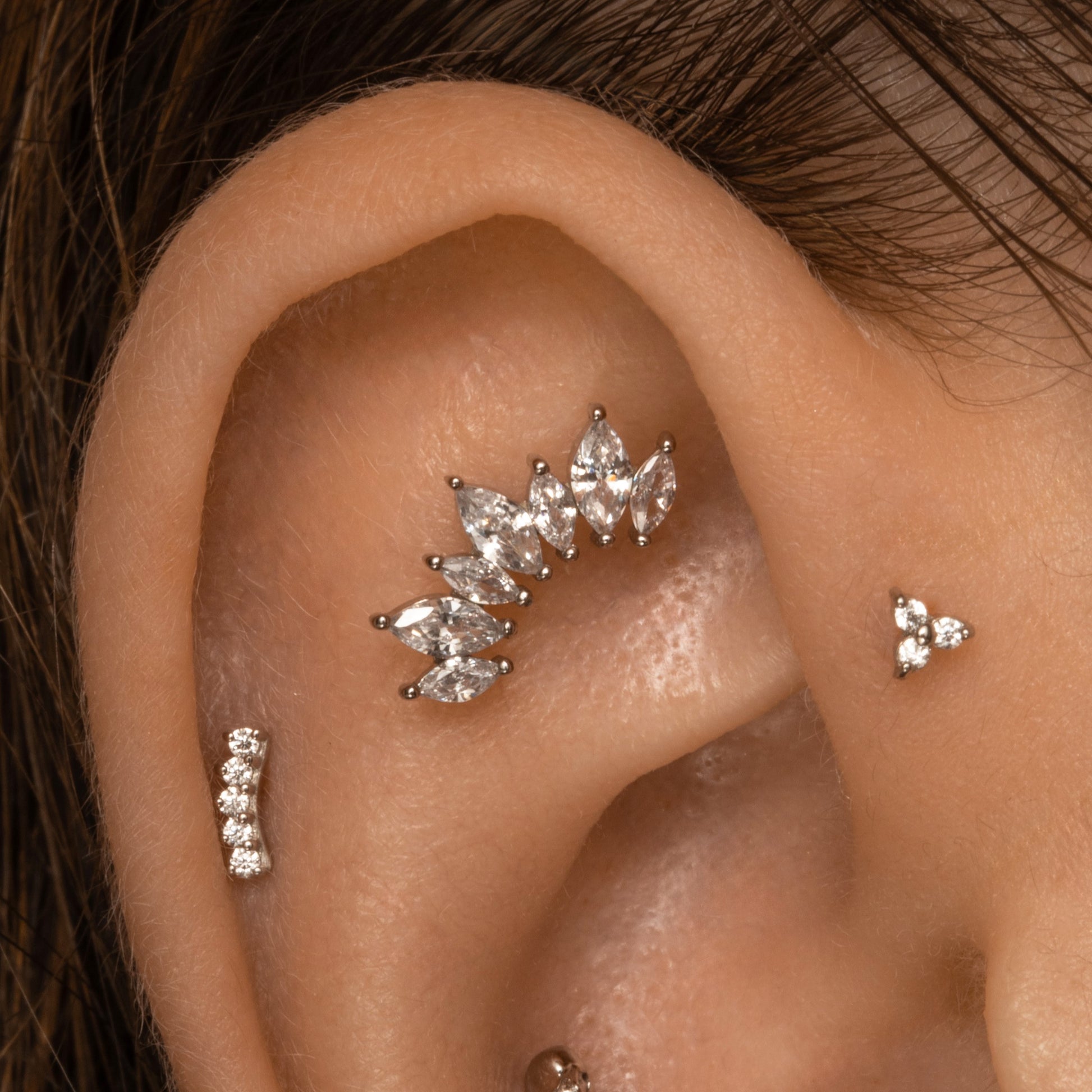9k solid white gold Empress flat back labret stud earring 6mm Cartilage Studs Laura Bond Maria Tash astrid miyu