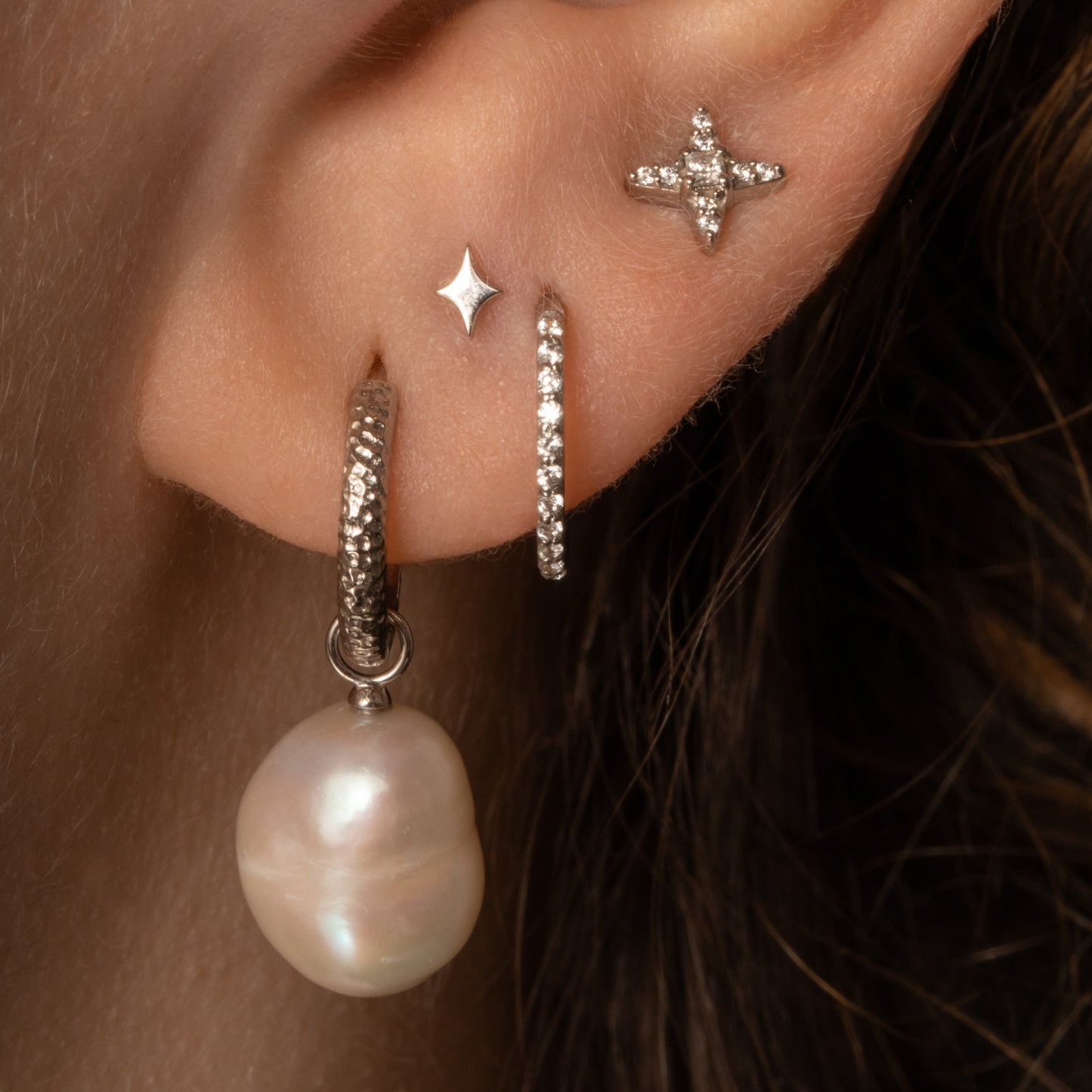 14k solid white gold Natal star flat back labret stud 8mm Cartilage Studs Laura Bond Maria Tash astrid miyu
