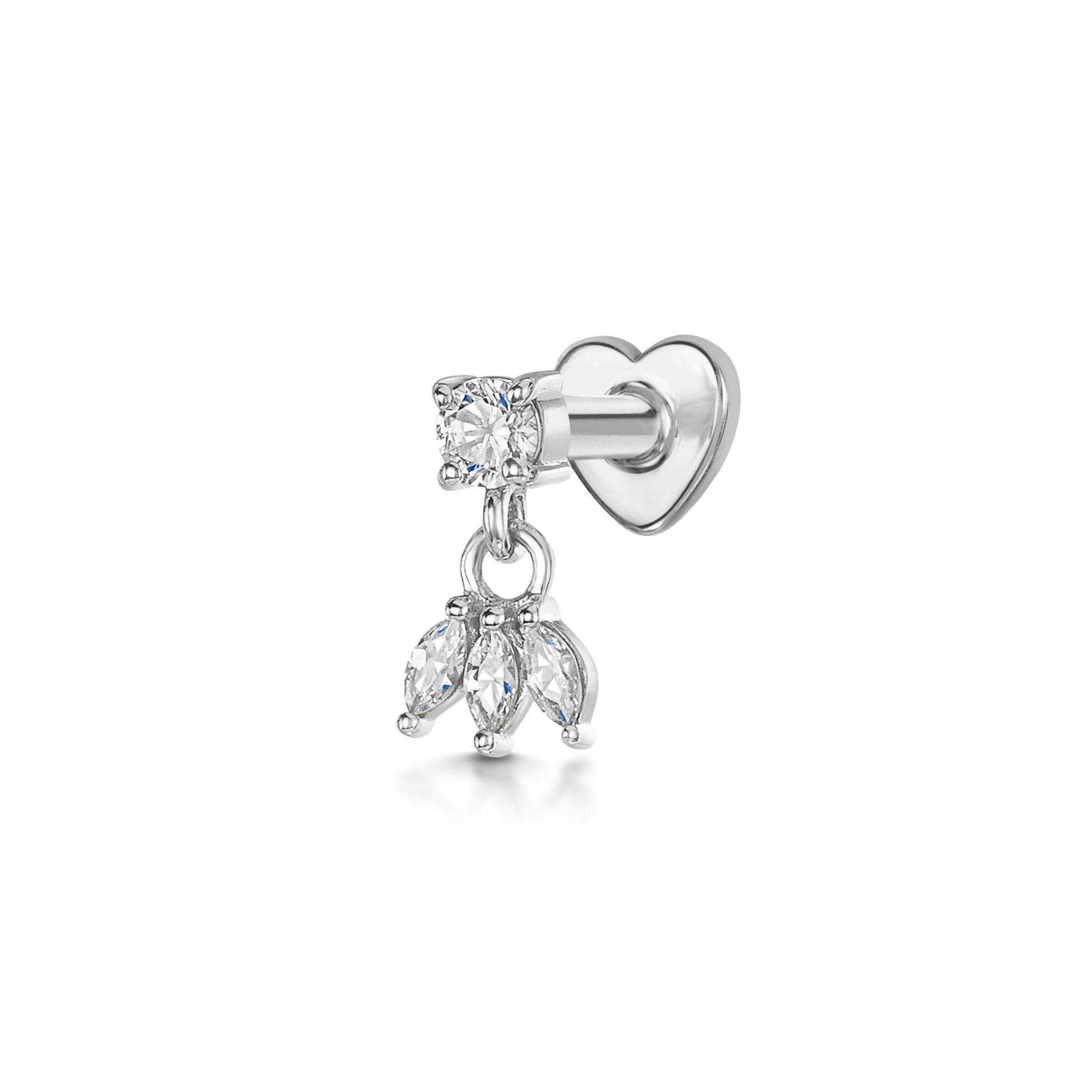 14k solid white gold lotus charm flat back labret stud earring Cartilage Studs Laura Bond Maria Tash