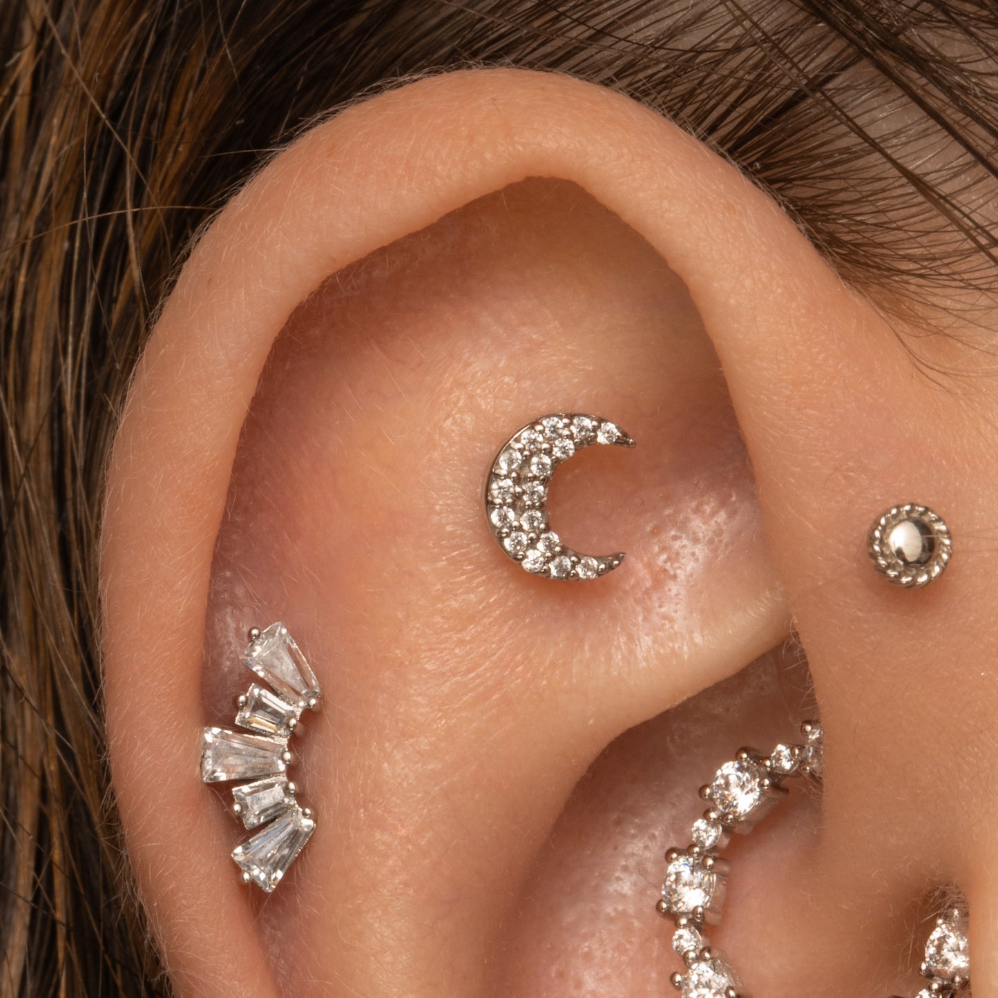 9k solid white gold Midnight moon flat back labret stud 6mm Cartilage Studs Laura Bond Maria Tash astrid miyu