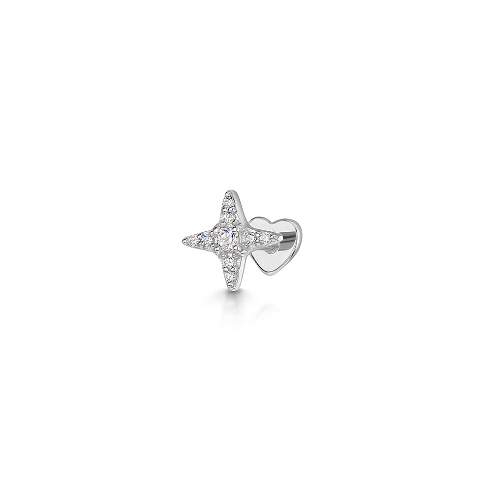 9k solid white gold Natal star flat back labret stud 6mm Cartilage Studs Laura Bond Maria Tash astrid miyu