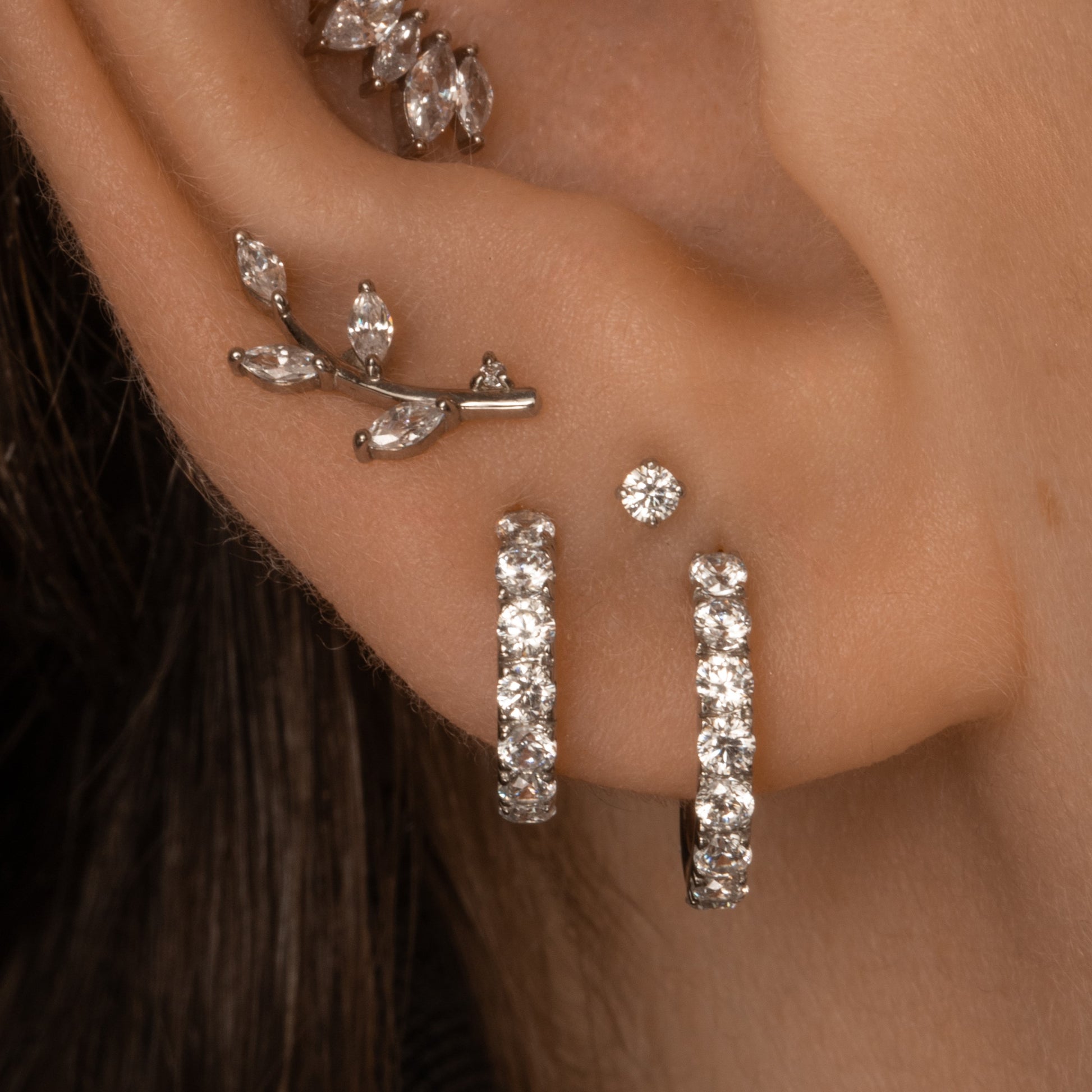 14k solid white gold tiny crystal gem flat back labret stud earring 8mm Cartilage Studs Laura Bond Maria Tash