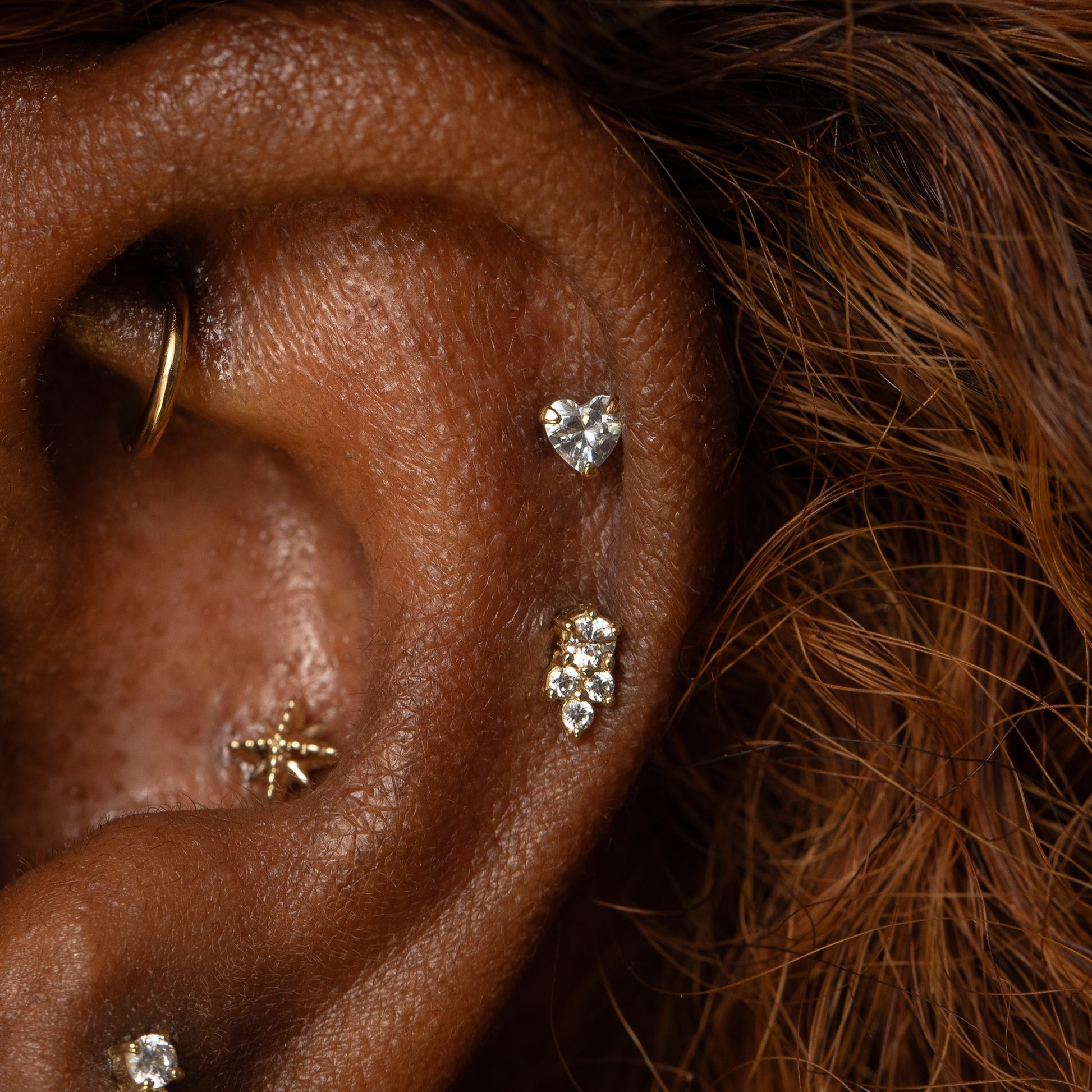 14k solid yellow gold crystal heart flat back labret stud earring Cartilage Studs Laura Bond Maria Tash astrid miyu
