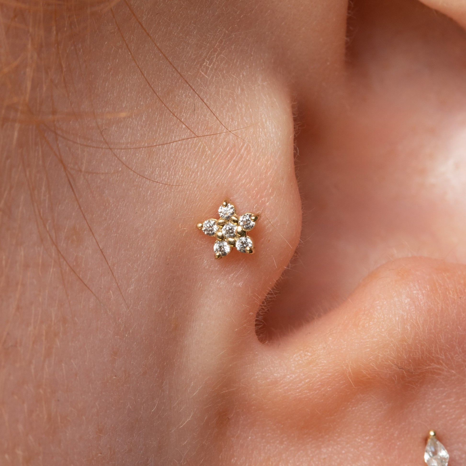 9k solid yellow gold dainty Daisy flat back labret stud earring Cartilage Studs Laura Bond Maria Tash
