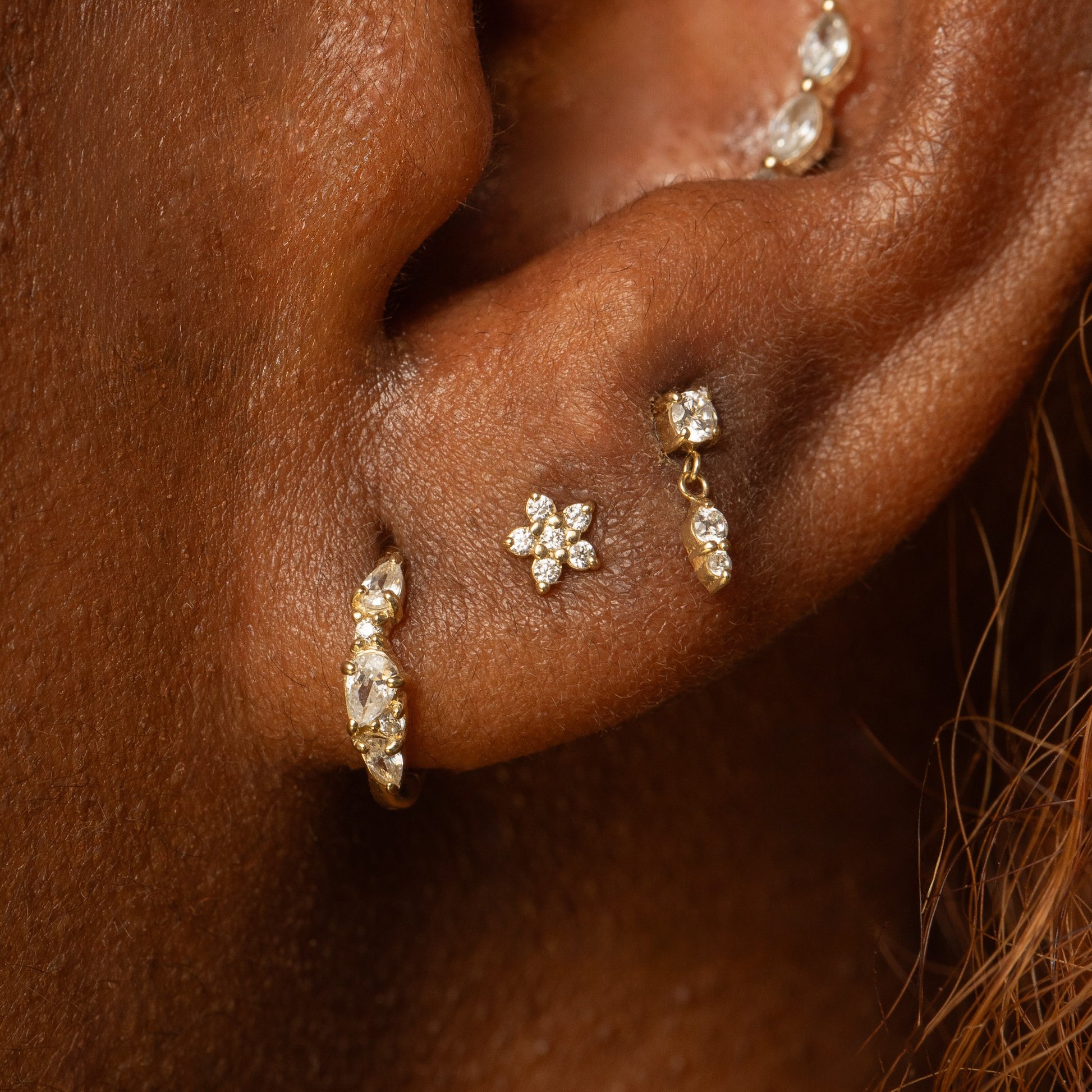 14k solid yellow gold dainty Daisy flat back labret stud earring Cartilage Studs Laura Bond Maria Tash