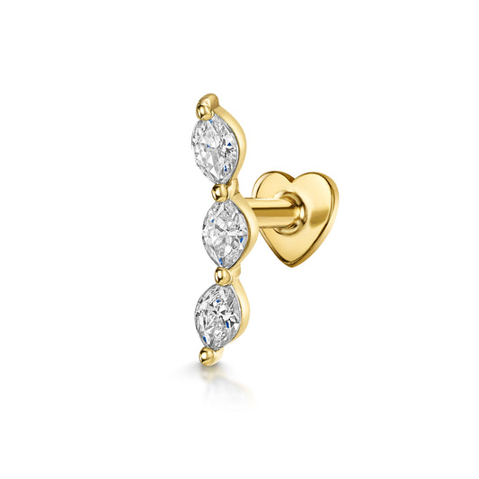 14k solid yellow gold marquise trinity flat back labret stud earring Cartilage Studs Laura Bond Maria Tash astrid miyu