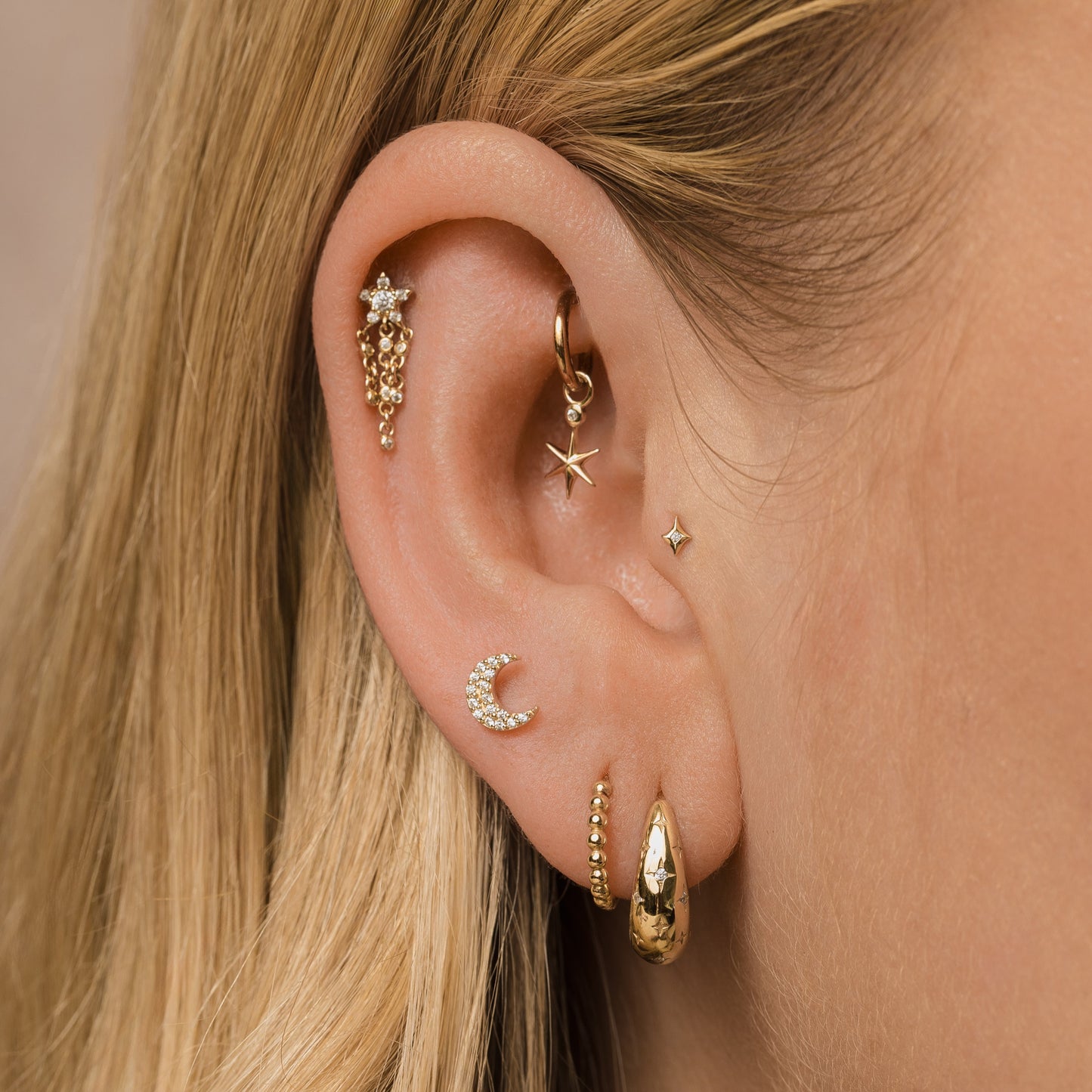 9k solid yellow gold Midnight moon flat back labret stud 6mm Cartilage Studs Laura Bond Maria Tash