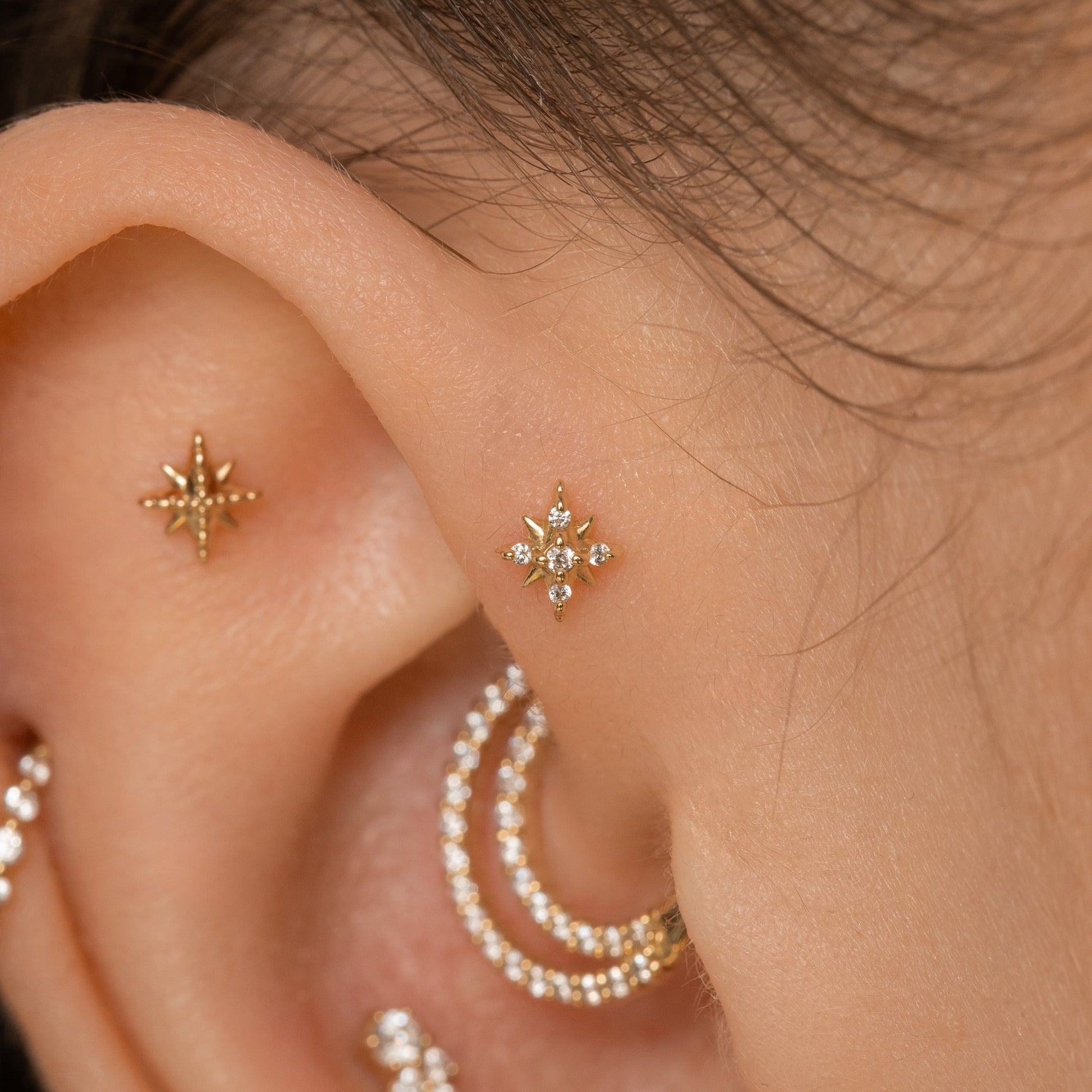 14k solid yellow gold Stella North Star flat back labret stud earring Cartilage Studs Laura Bond Maria Tash astrid miyu